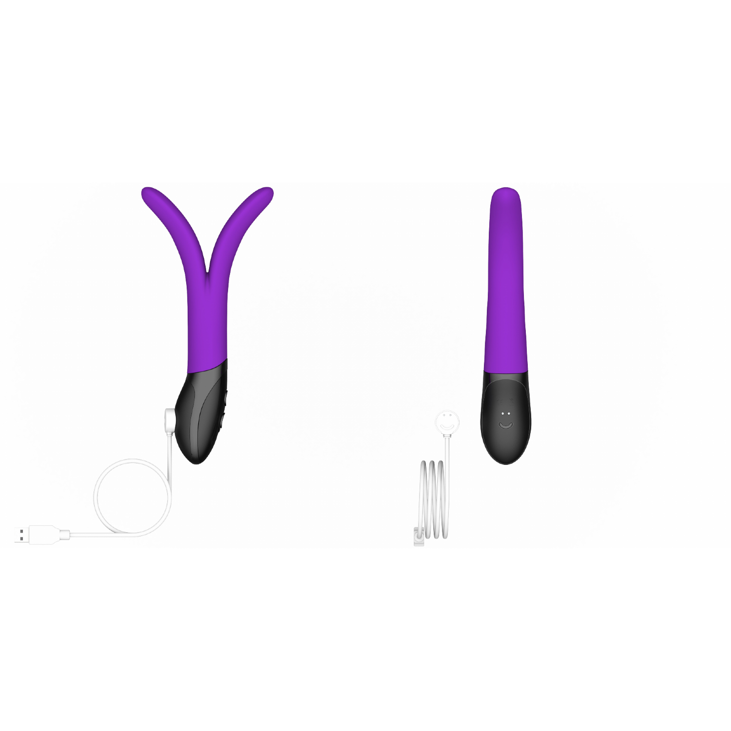 Vibromasseur magnétique rechargeable unisexe en forme de V avec 10 fonctions variables offert dans un emballage discret de Stimula V-Joy