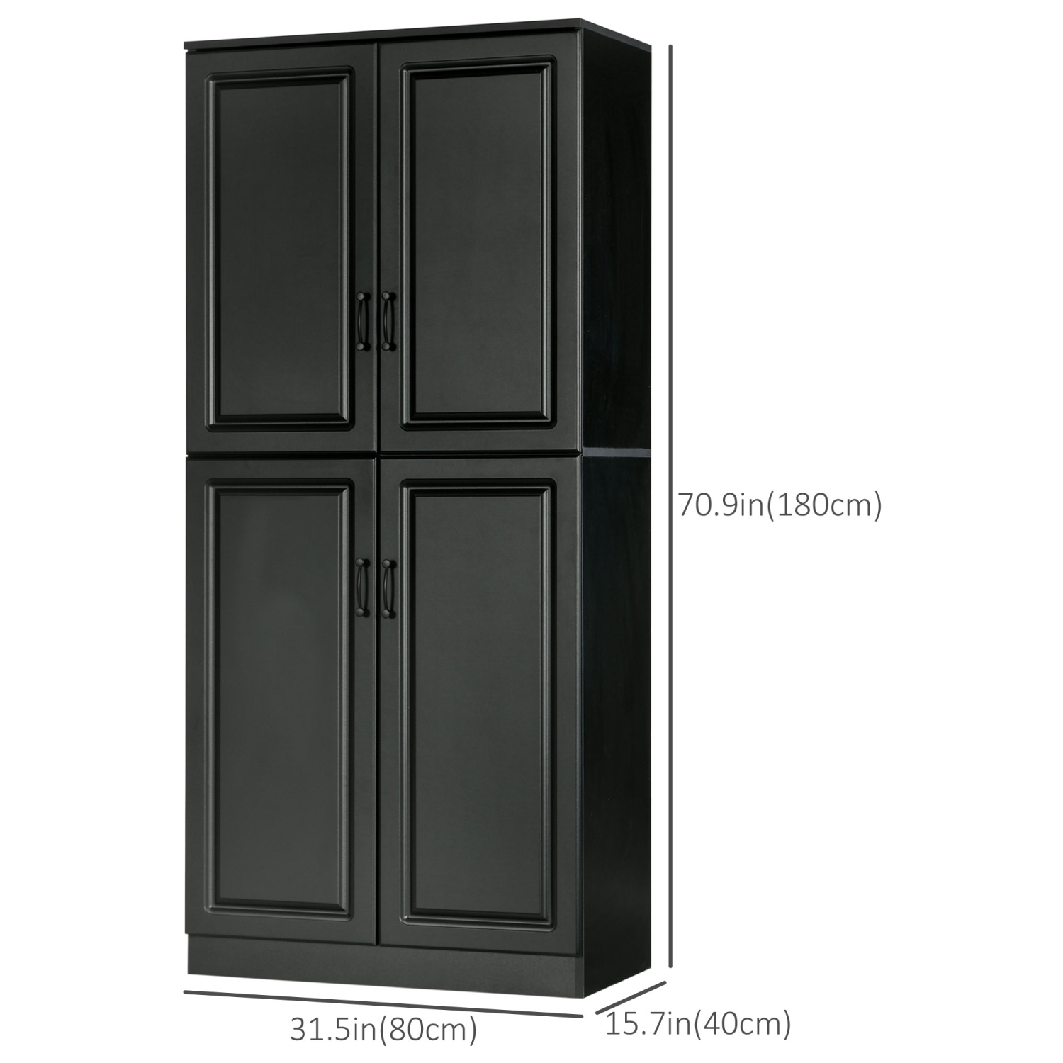 HOMCOM 71" Tall Kitchen Pantry Cabinet, Freestanding Storage Cupboard with 4 Hinged Doors and Adjustable Shelves, Black