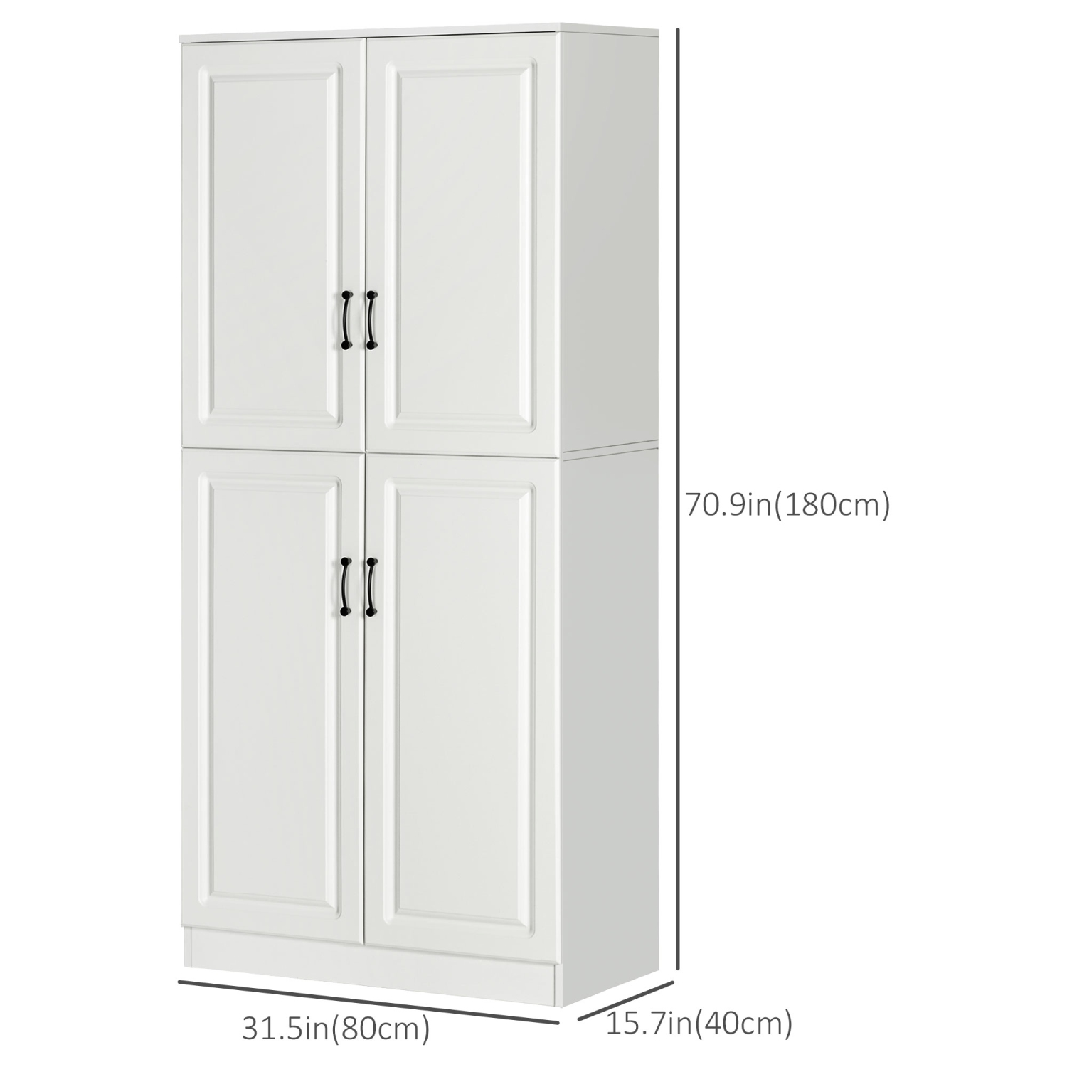 HOMCOM – Armoire de cuisine de 71&nbsp;po, armoire de rangement autonome avec 4 portes à charnières et tablettes réglables, blanc
