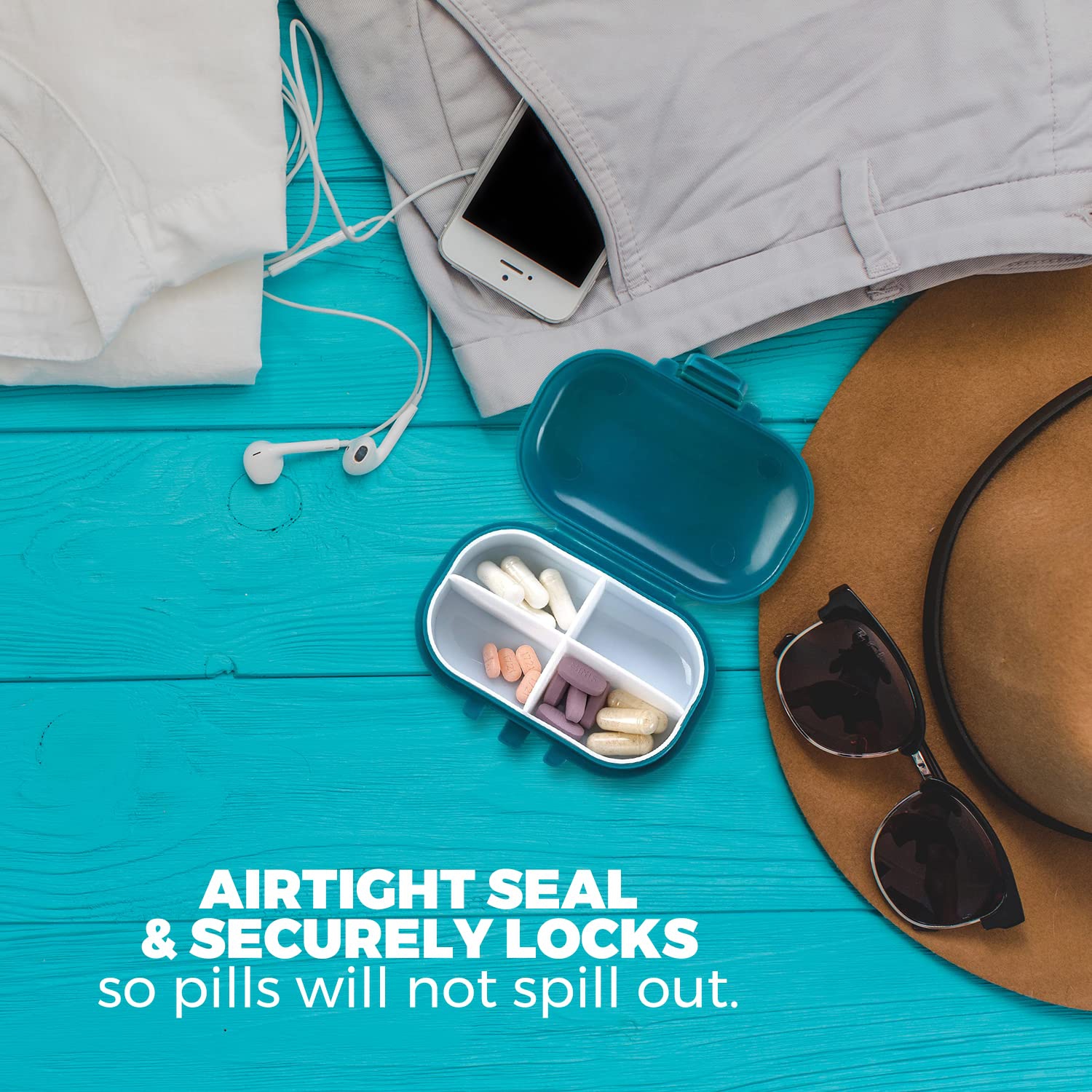 Pill Organizer Box - 4 Compartment Travel Medication Carry Case - A Daily Pill Box Vitamin Organizer Box for Your Pocket or Purse