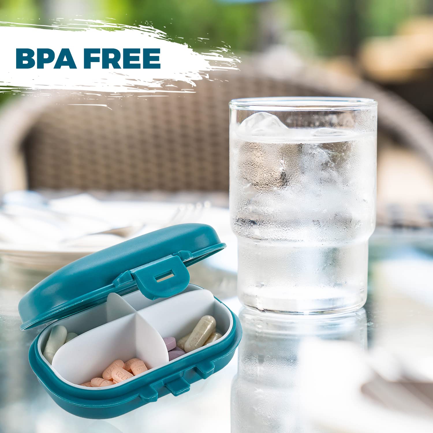 Pill Organizer Box - 4 Compartment Travel Medication Carry Case - A Daily Pill Box Vitamin Organizer Box for Your Pocket or Purse