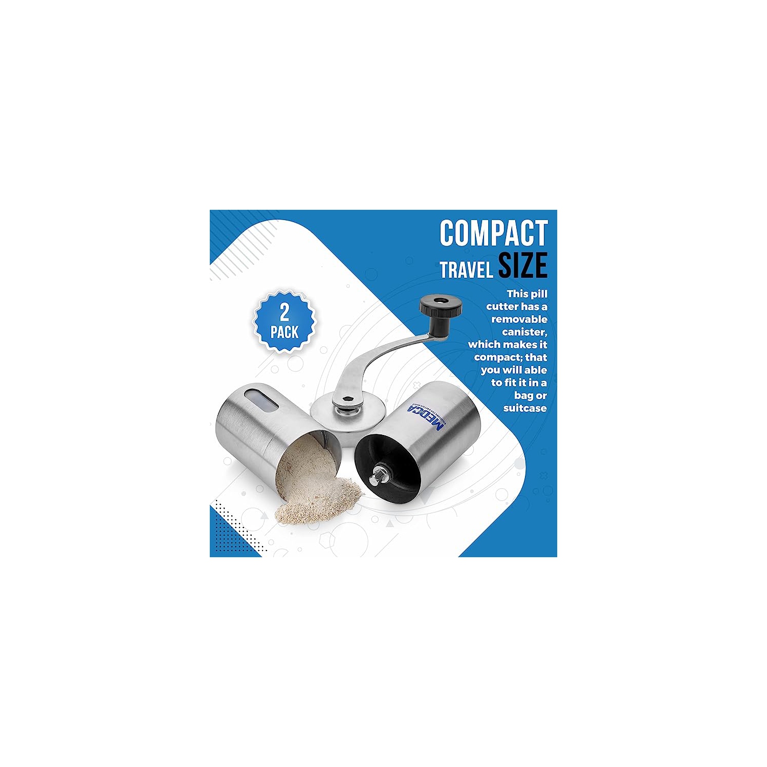 Pill Grinder - 2 Pack Pro Pill Crusher and Cutter That Grinds Your Pills and Tablets to Help Make Taking Medication and Supplements Easier, Manual