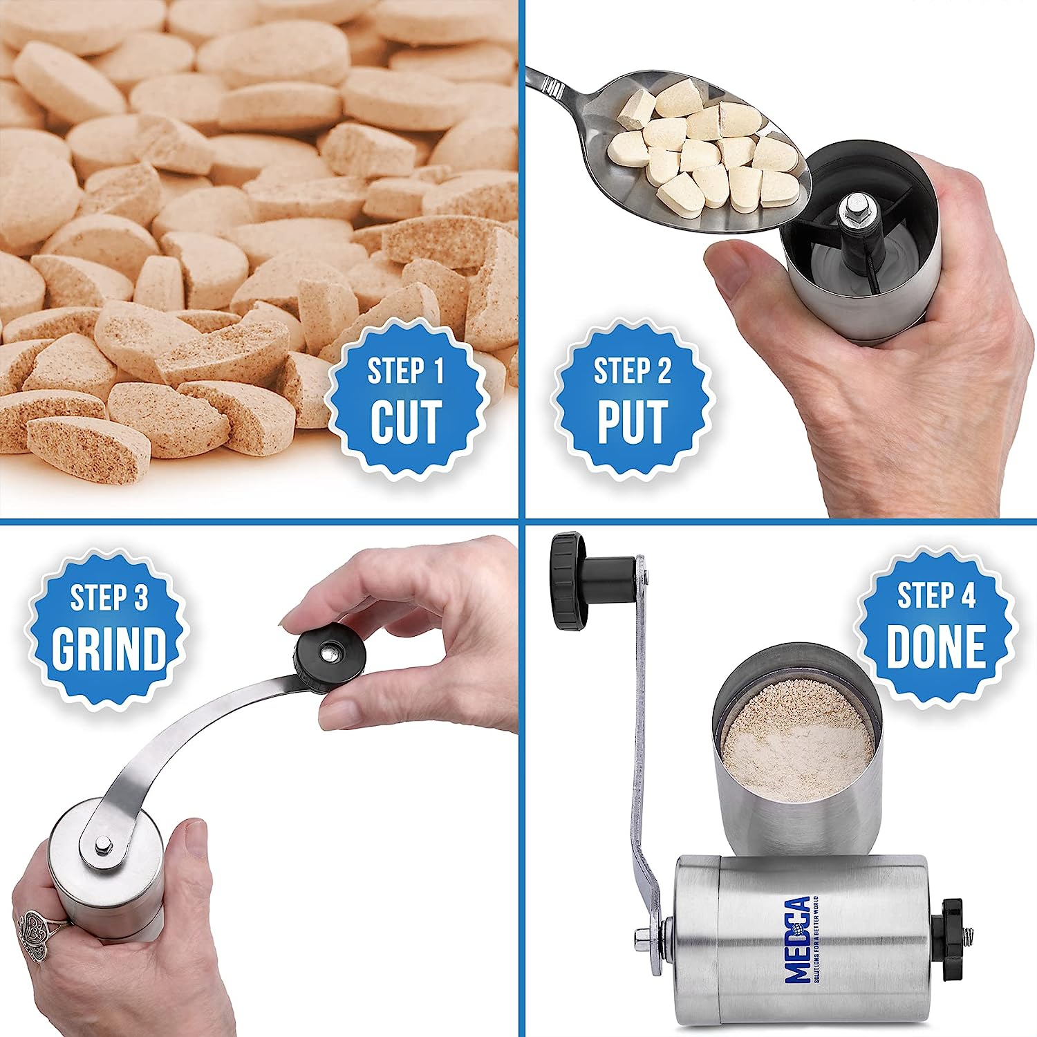 Pill Grinder - 2 Pack Pro Pill Crusher and Cutter That Grinds Your Pills and Tablets to Help Make Taking Medication and Supplements Easier, Manual
