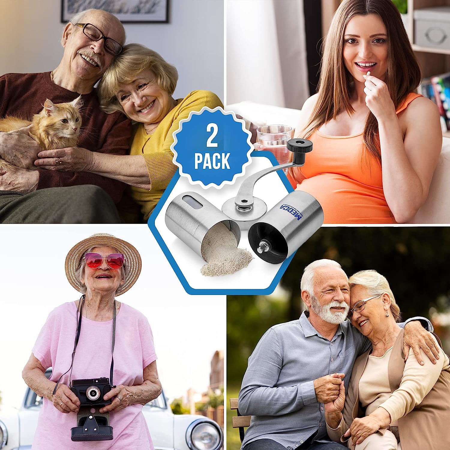 Pill Grinder - 2 Pack Pro Pill Crusher and Cutter That Grinds Your Pills and Tablets to Help Make Taking Medication and Supplements Easier, Manual