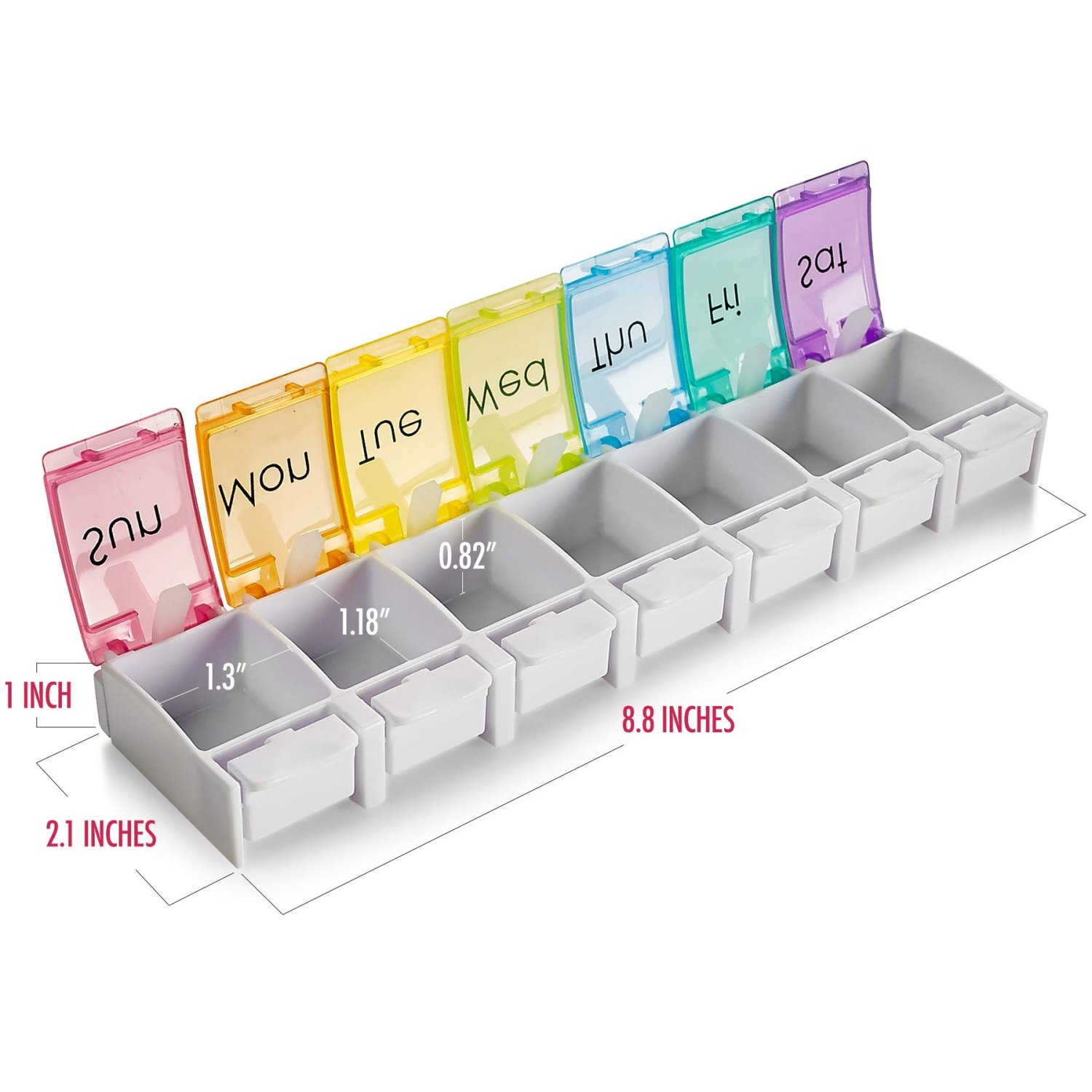 7 Day Pill Organizer - with Push Button Assisted Open a Daily Travel Pill Box Case Planner and Large Compartments for Medication Vitamins Fish Oil &