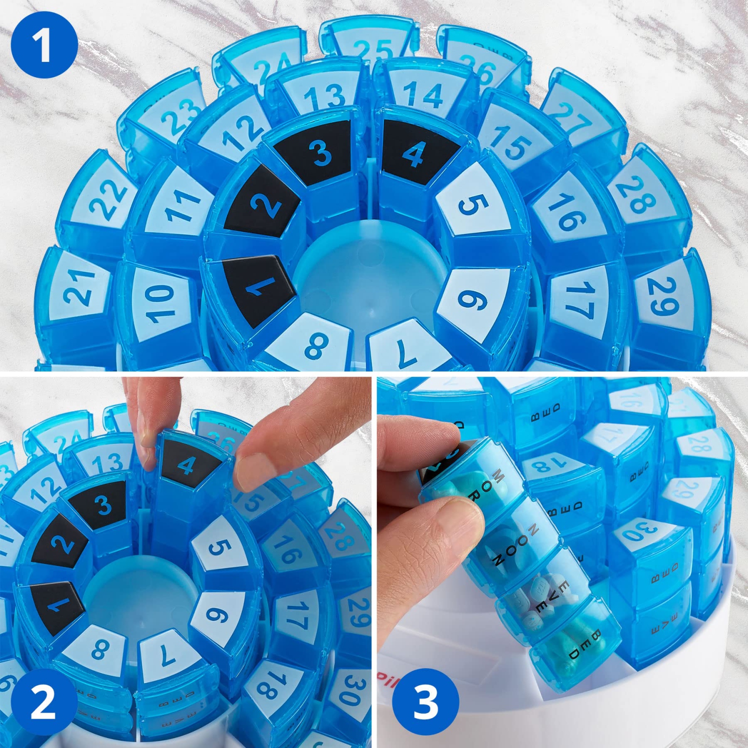 Pilulier mensuel par MEDca - Organisation de prescription intelligente avec section de doses quotidiennes multiples, compartiments amovibles parfaits
