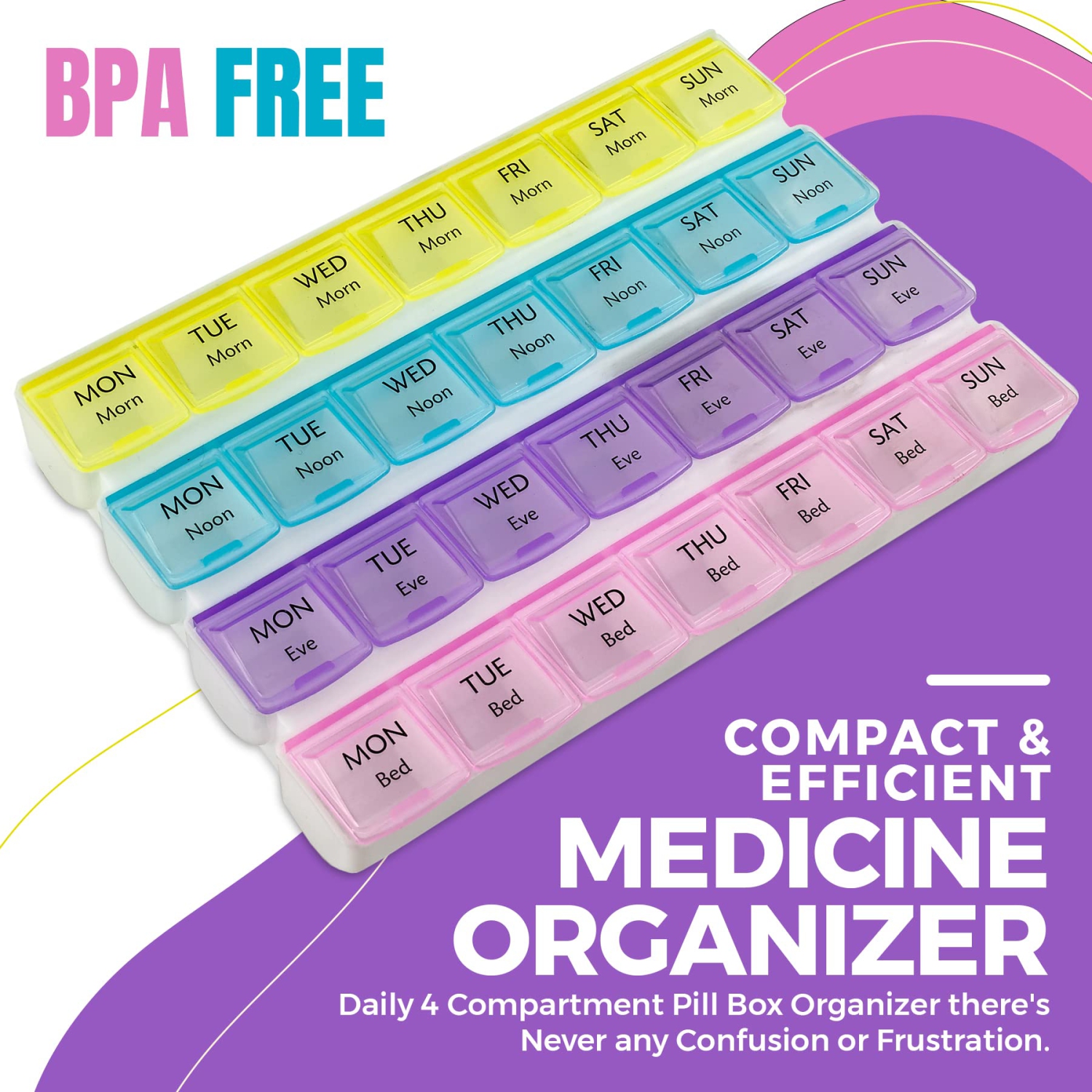 Weekly Pill Organizer with 28 Compartments, by MEDca