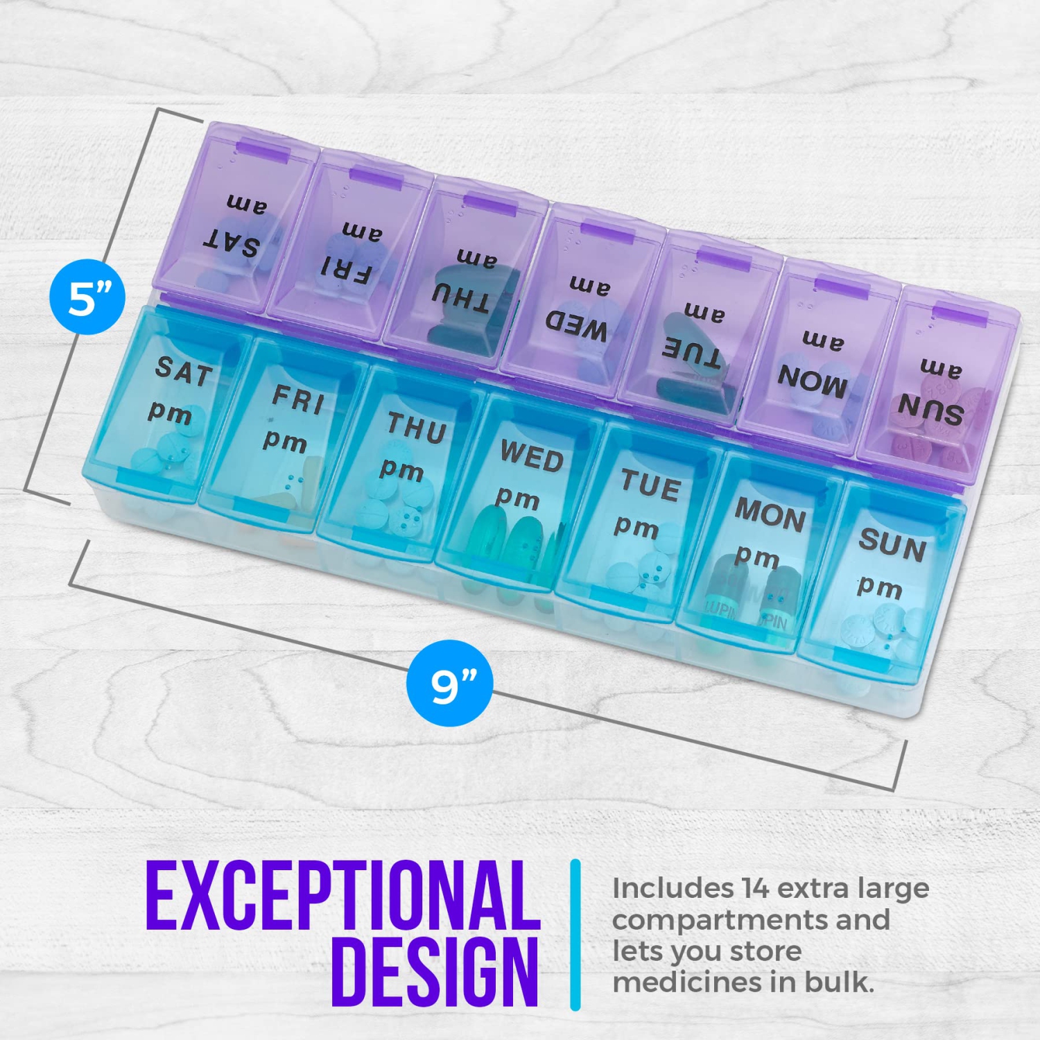 MEDca Weekly Pill Organizer, Twice-a-Day, 1 Pill Organizer Extra Large