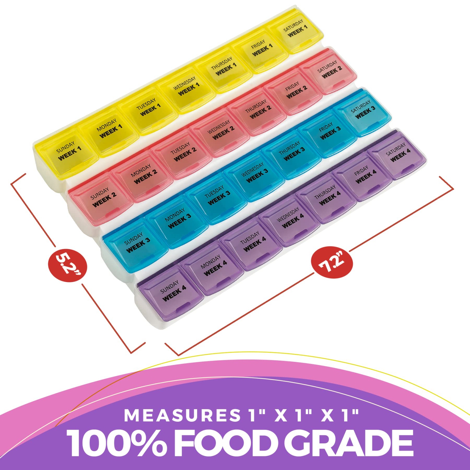 Pilulier mensuel – Planificateur mensuel de comprimés de 28 jours pour séparer les comprimés et les vitamines semaine après semaine, rappel de