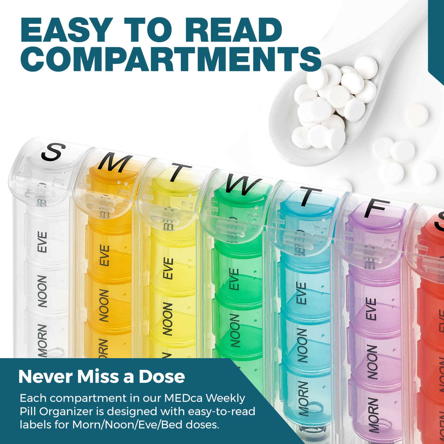 Weekly Pill Organizer - Pill Planners for Pills and Vitamins Day Week, 4 Times-a-Day Medication Reminder, AM PM Compartments Monday to Sunday for
