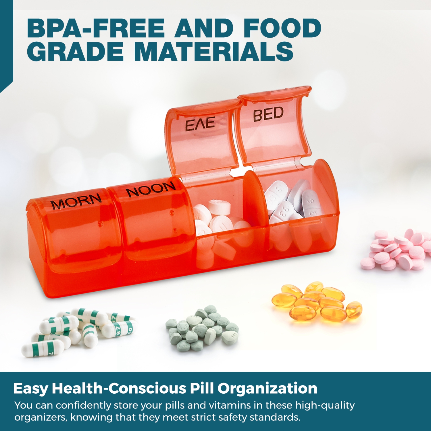 Weekly Pill Organizer - Pill Planners for Pills and Vitamins Day Week, 4 Times-a-Day Medication Reminder, AM PM Compartments Monday to Sunday for