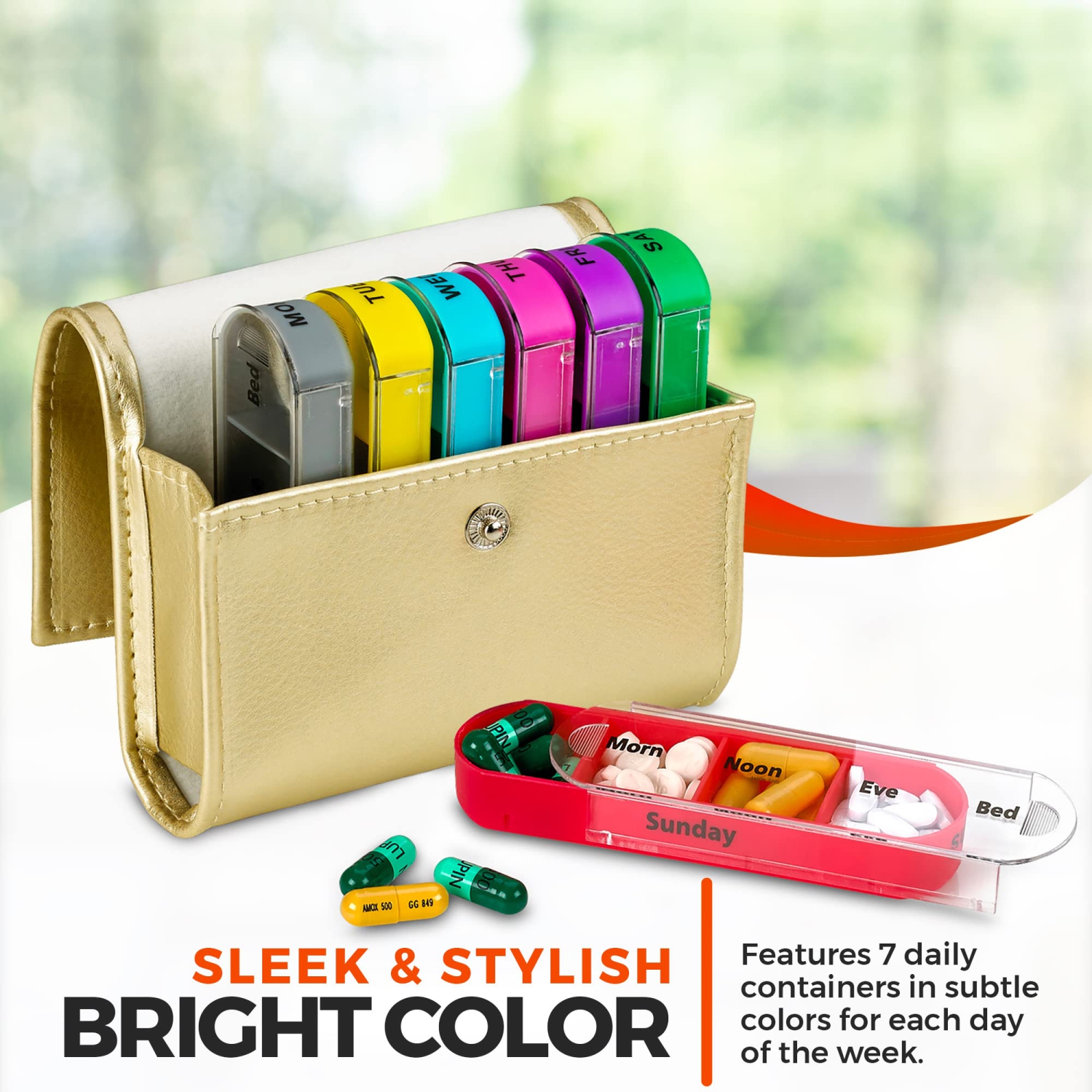 Weekly Travel Pill Organizer - Prescription and Medication Wallet Pill Box Reminder, Pill Container Dispenser Case, Vitamin Caddy Organizer, for 4