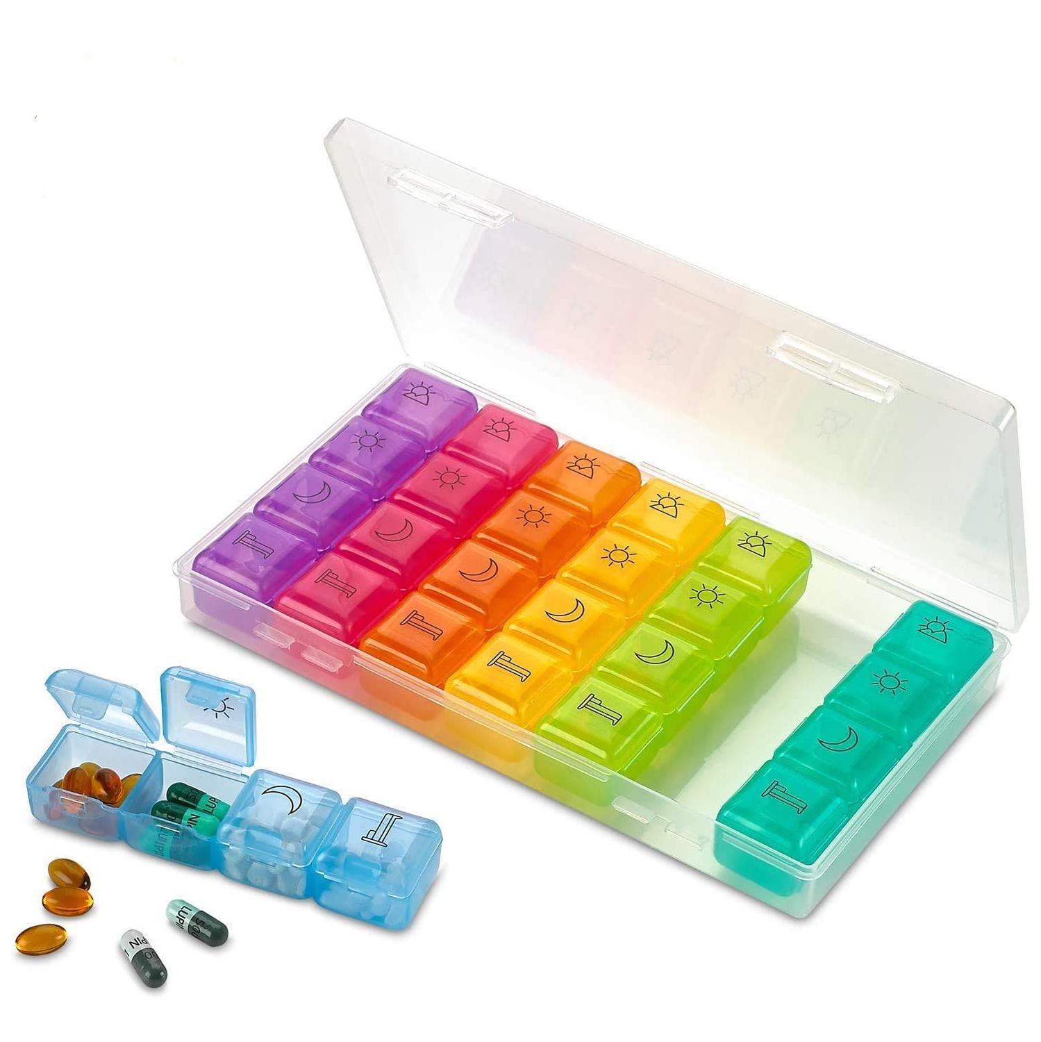 Weekly Pill Organizer - 4 Compartment Am/pm Pill Box, 7 Day Large Travel Medication Dispenser Case for Vitamins and Medicines by MEDca