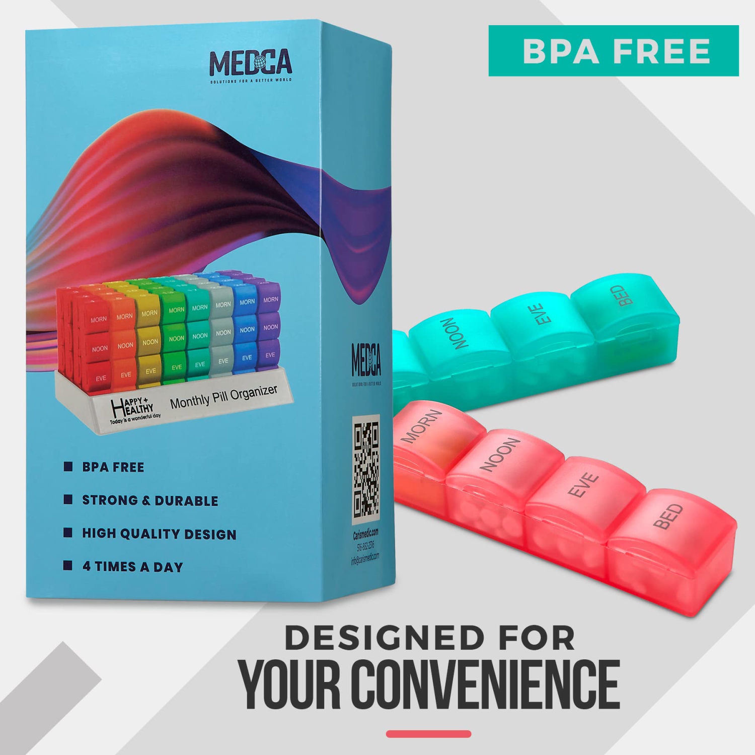 Pilulier mois Pill Box - 4 fois par jour matin-jour-nuit-soir-Grand 32 piluliers quotidiens avec compartiments pour vitamines, suppléments,