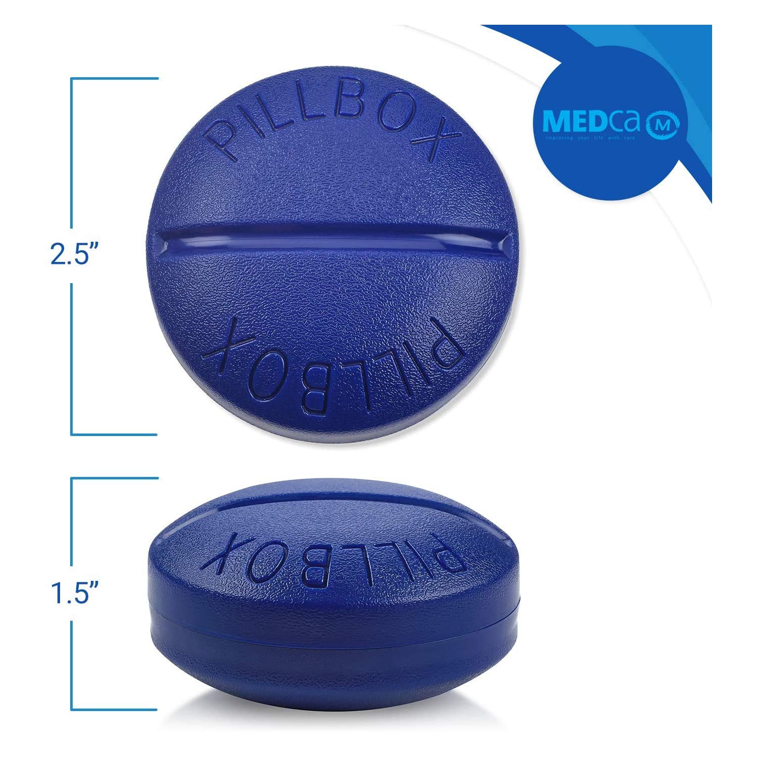 Pill Box Round for Travel - Mini Compact Portable 4 Compartment Pills Case Organizer, Vitamin and Medication Dispenser Holder for Up to 4 Times A Day