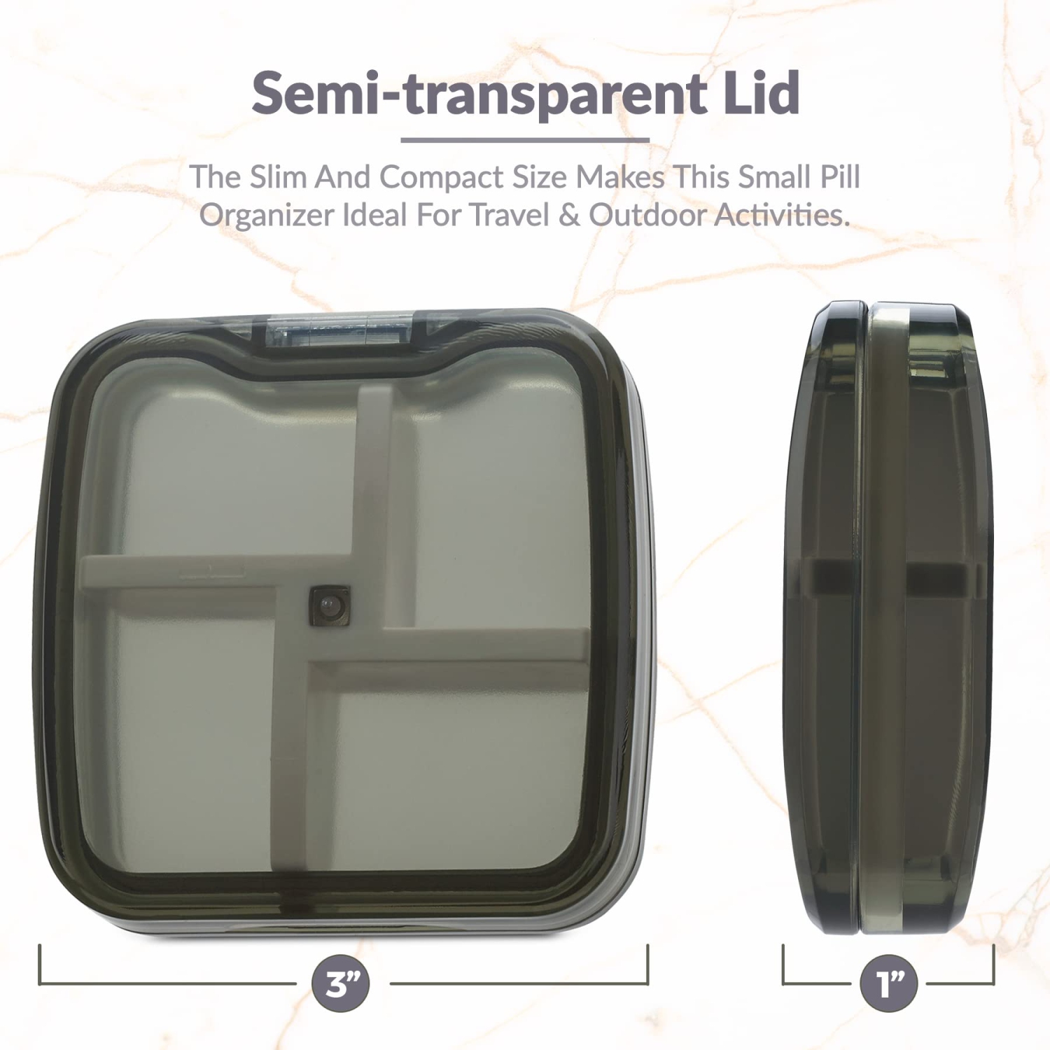 Pilulier compact Pill Box - Organisateur portatif étanche pour médecine et contenant quotidien avec séparateur amovible à 4 compartiments - Étui