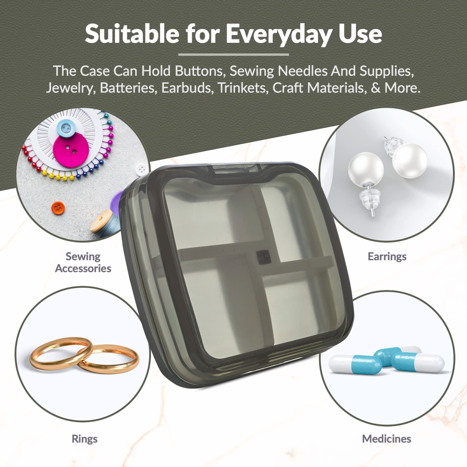 Pilulier compact Pill Box - Organisateur portatif étanche pour médecine et contenant quotidien avec séparateur amovible à 4 compartiments - Étui