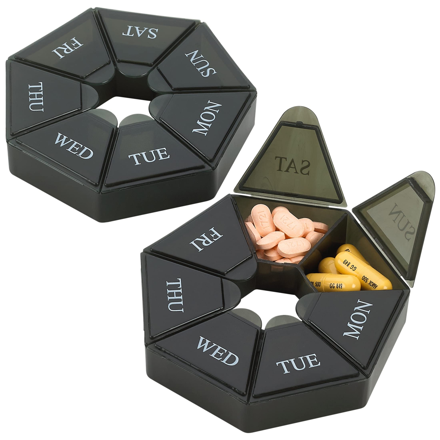 Weekly Pill Organizer - 7-Day Pill Container - Arthritis Friendly Portable & Compact Travel Case Daily Compartment Medicine Pills Box for