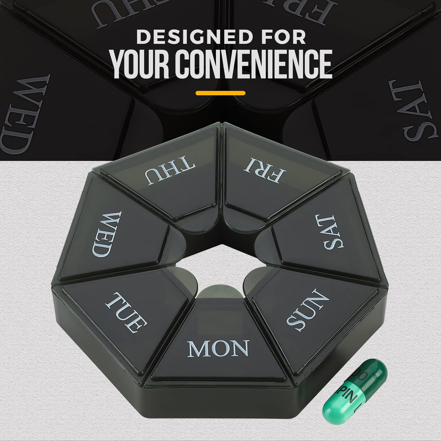 Weekly Pill Organizer - 7-Day Pill Container - Arthritis Friendly Portable & Compact Travel Case Daily Compartment Medicine Pills Box for