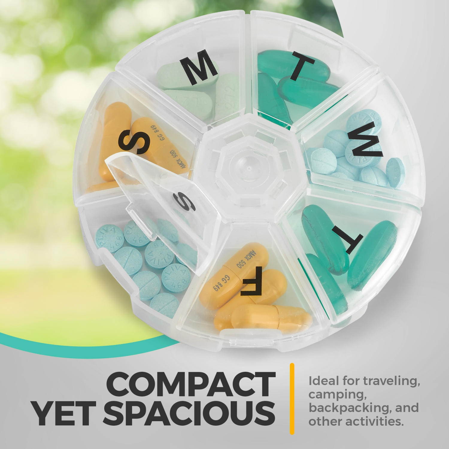 Grand pilulier hebdomadaire – piluliers quotidiens, contenant rond de 7 jours pour piluliers, planificateur de médecine, rappel de comprimés, sans