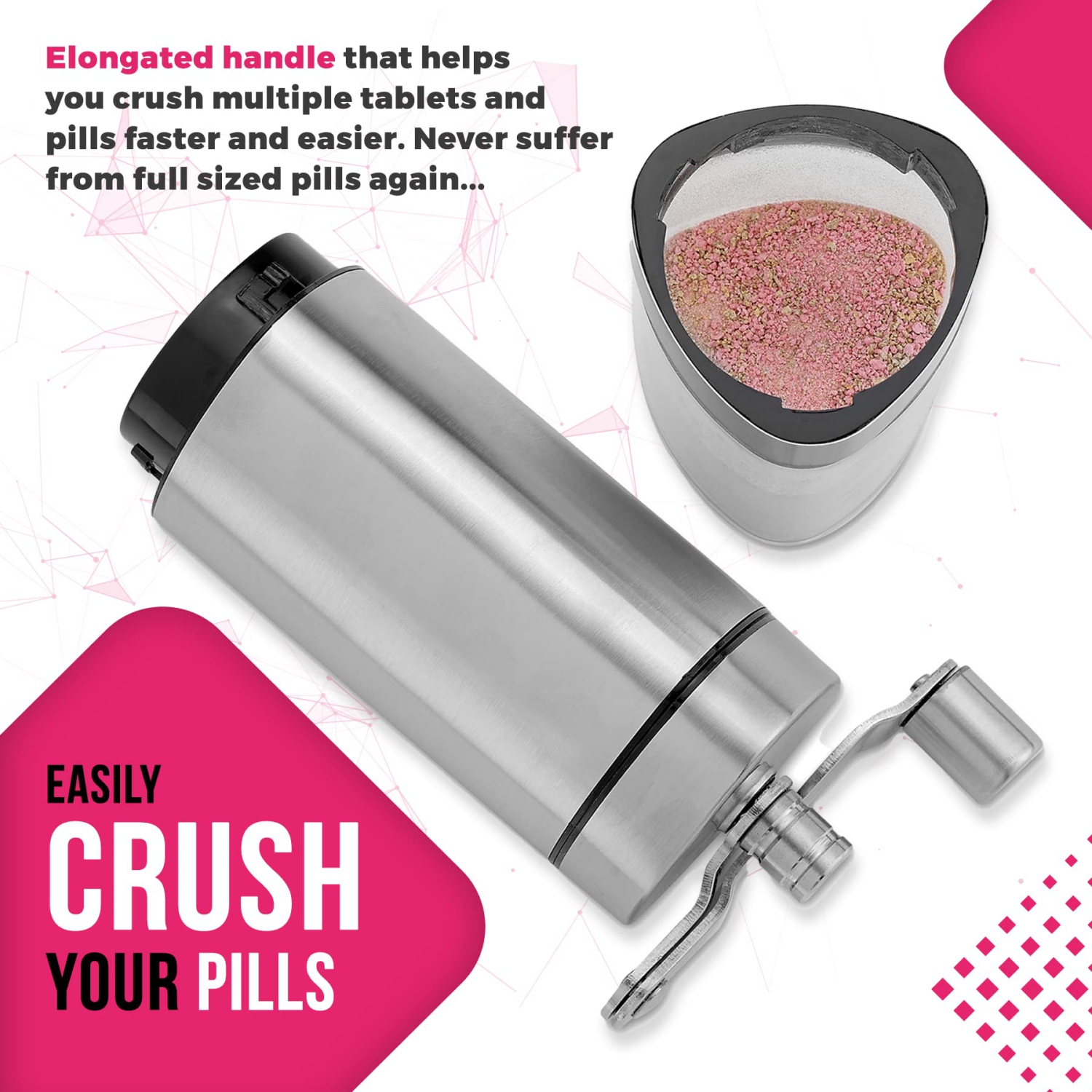 Pill Grinder - Pro Manual Pill Crusher and Cutter Crush, Grind and Pulverize Multiple Pills and Tablets to Fine Powder Use for Seniors, Feeding