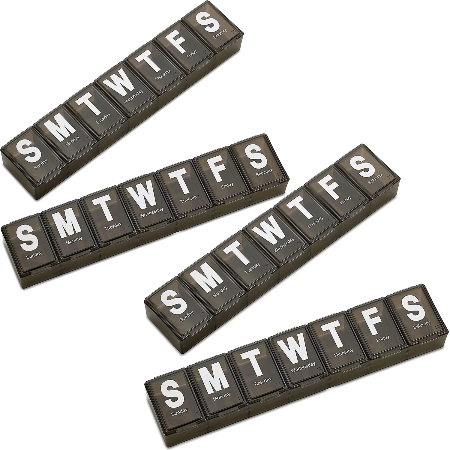 Weekly Pill Organizer - Extra Large Vitamin Container with Jumbo Easy to Read Letters, BPA Free - Daily Travel 7 Day Medication Pill Box Case, (Black)