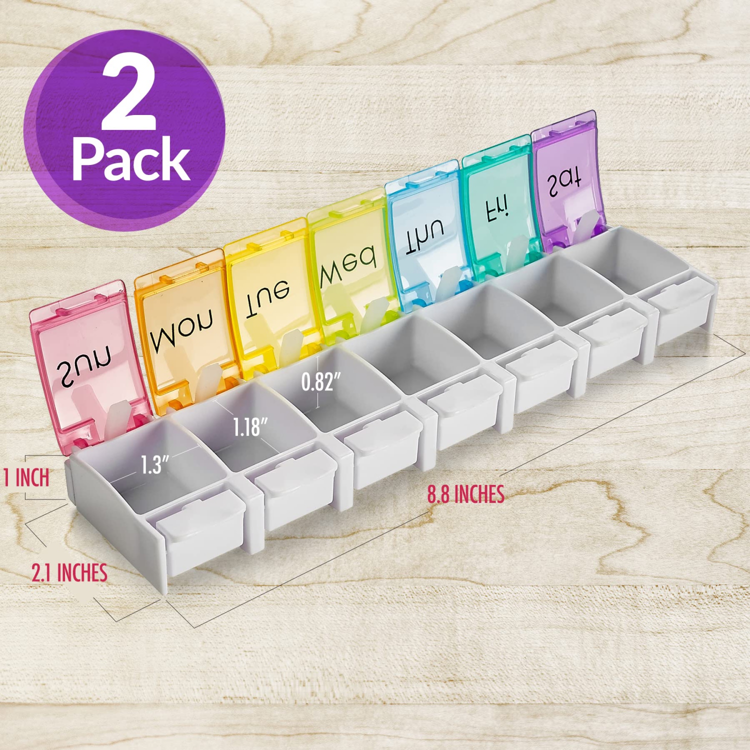 Weekly Pill Organizer - Colorful 7-Day Easy Push Button Assisted Open for Arthritis and Seniors, BPA Free, Daily Travel Pill Box Case Planner for