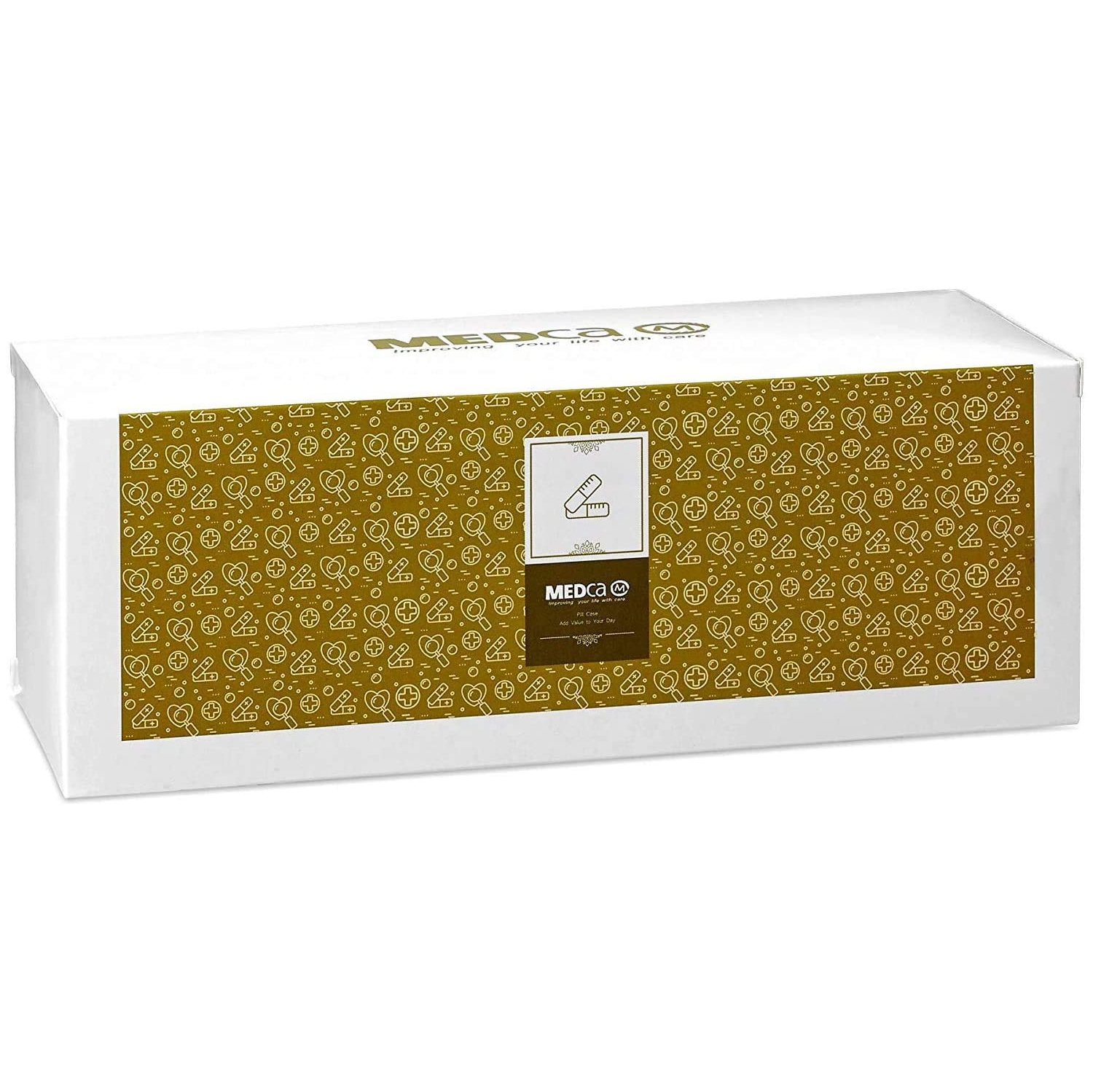 Large Weekly Pill Organizer Box in Gold Leather Case - 7 Day Week Pill Planner Organizers & Medication Reminder with 4 Times a Day - Daily