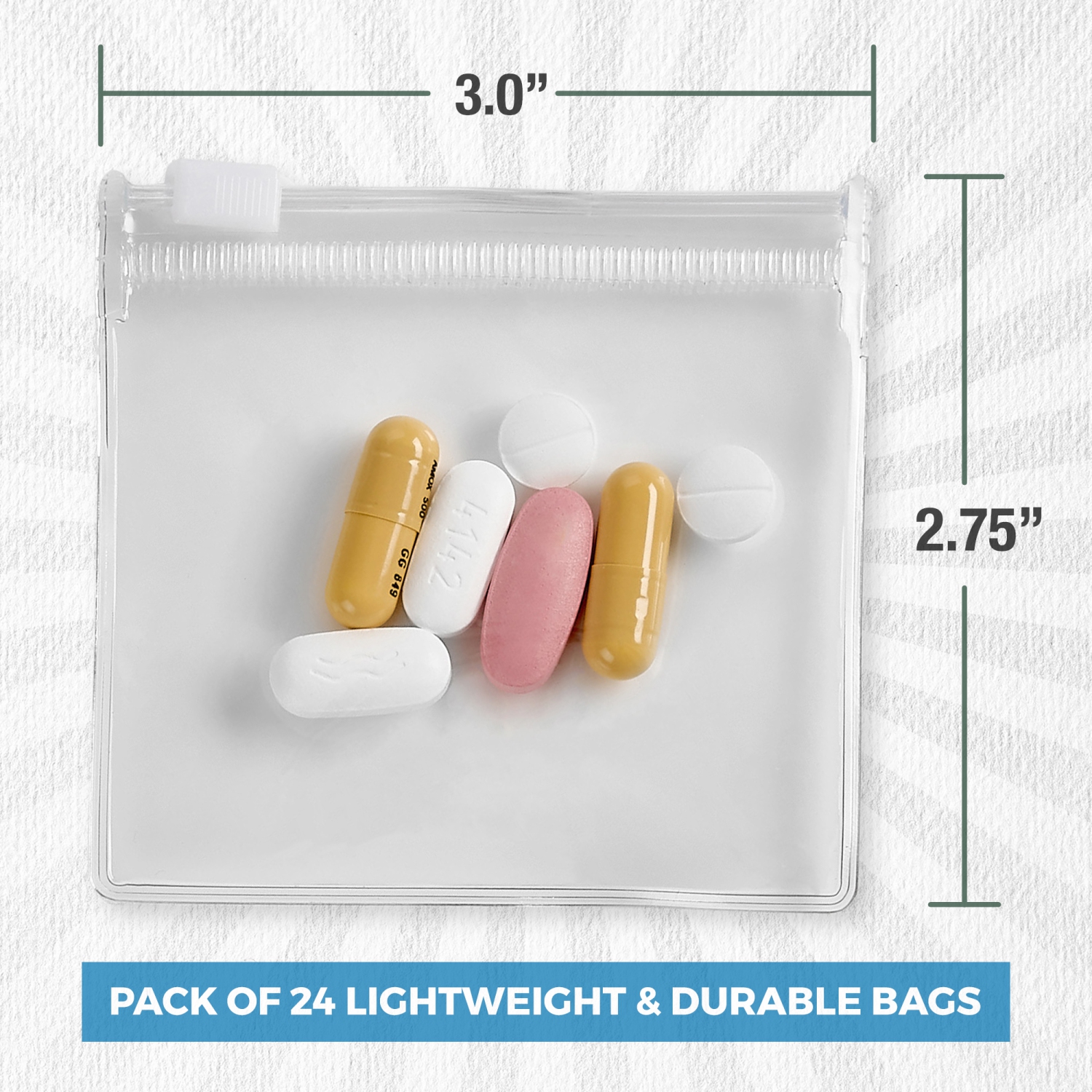 Zippered Pill Pouch Bags - 24 Pcs, Slide Lock Clear Plastic Mini Bags, BPA-Free for Pills Vitamins, Supplements, Medications, Jewelry, Crafts, Small