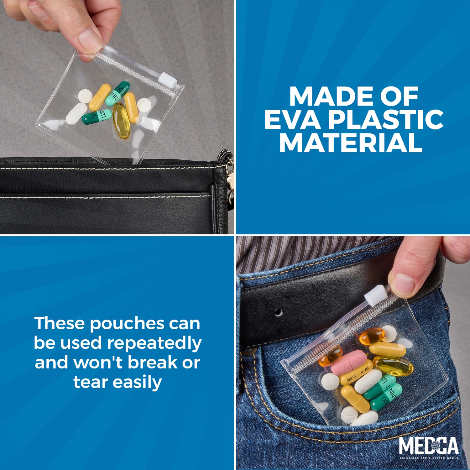 Zippered Pill Pouch Bags - 24 Pcs, Slide Lock Clear Plastic Mini Bags, BPA-Free for Pills Vitamins, Supplements, Medications, Jewelry, Crafts, Small