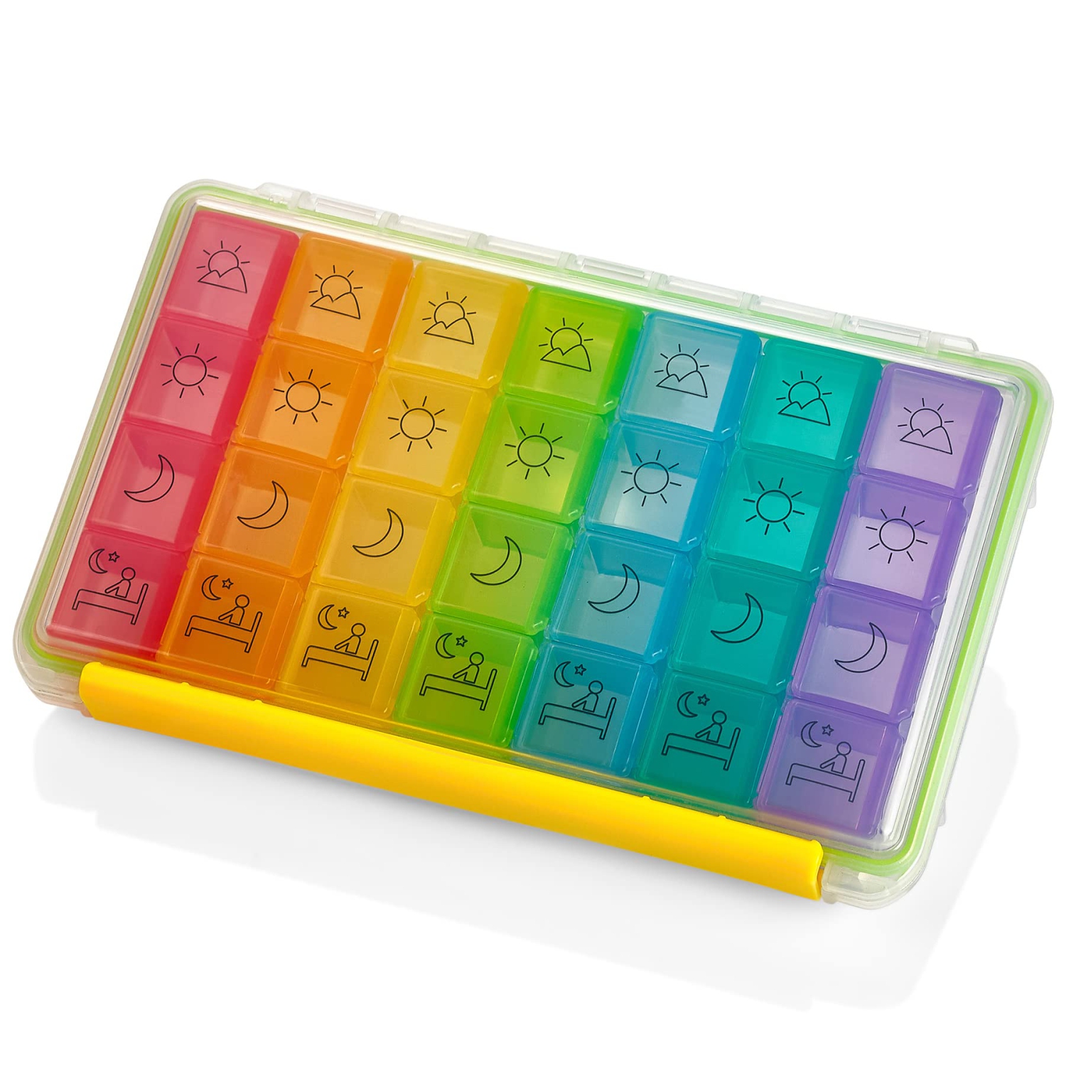 Weekly Pill Organizer - Portable 4 Times-A-Day - Water Moisture-Proof AM/PM Pill Case, Colorful 7 Day Medicine Holder Pill Box with Labels for