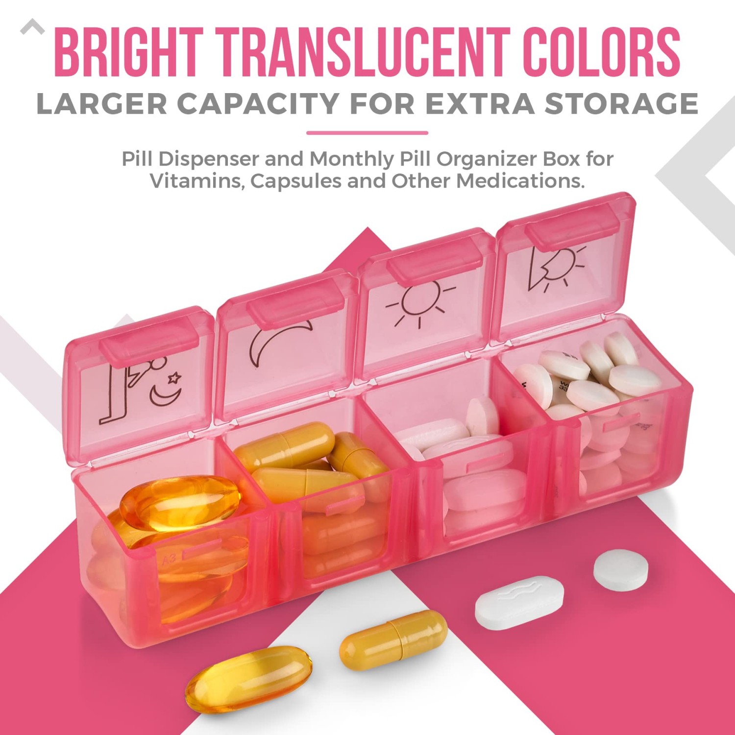 Weekly Pill Organizer - Portable 4 Times-A-Day - Water Moisture-Proof AM/PM Pill Case, Colorful 7 Day Medicine Holder Pill Box with Labels for