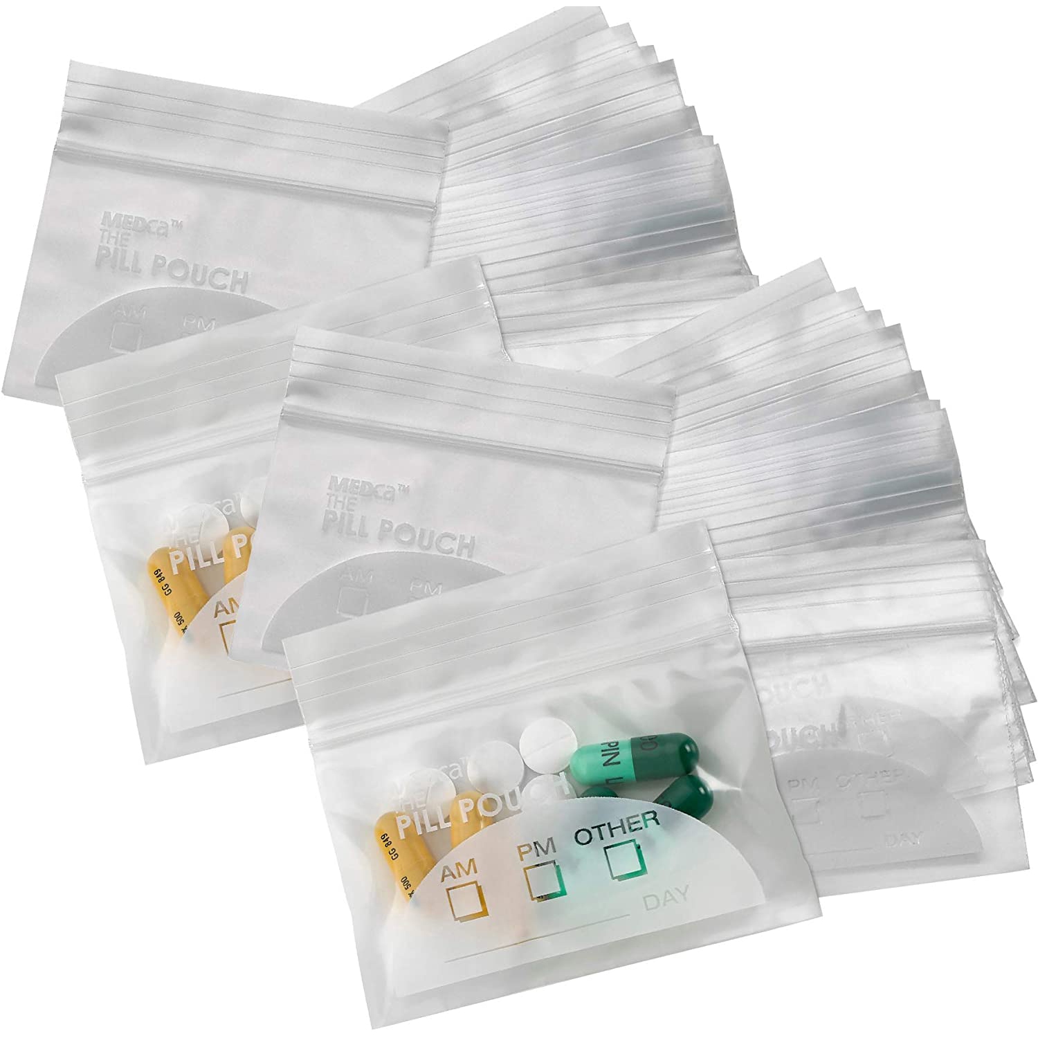 Sacs à pilules – 3&nbsp;po x 2,75&nbsp;po – sans BPA, sacs de pilules jetables à fermeture à glissière, sachets de rangement pour les médicaments de