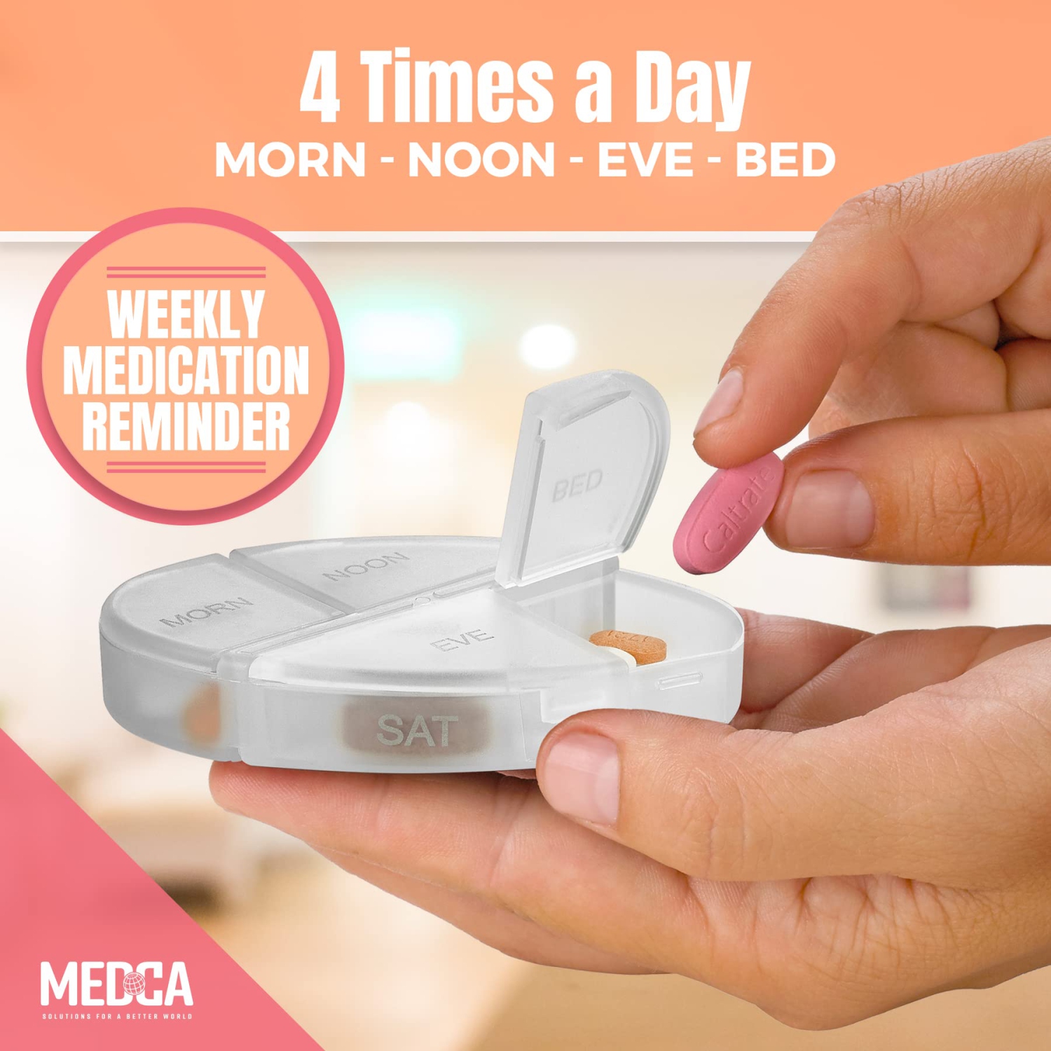 Stackable Daily Pill Organizer - Premium Weekly Medication Reminder with 7 Individual Stacking Cases - Weekly AM/PM Pill Box with 4 Times a Day