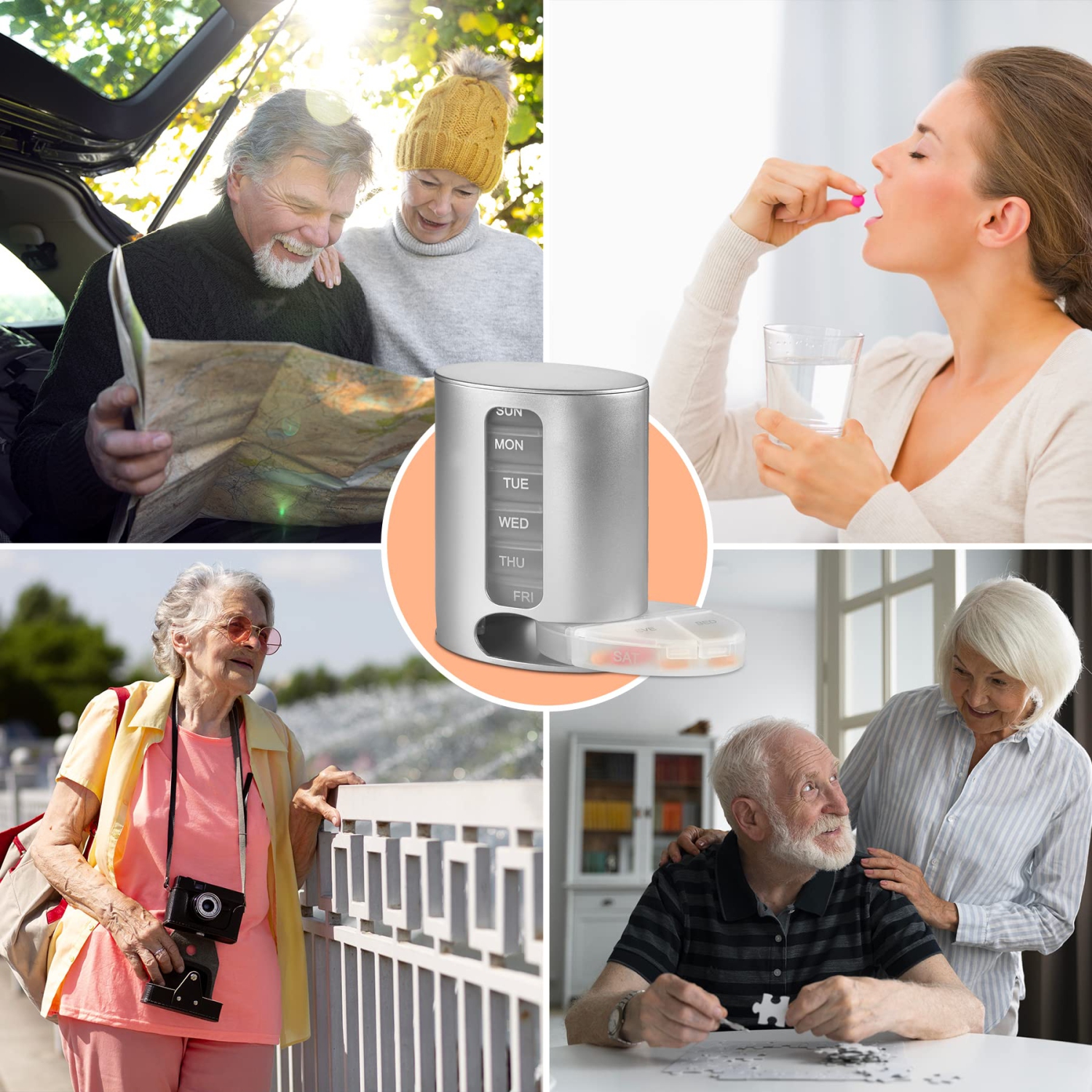 Stackable Daily Pill Organizer - Premium Weekly Medication Reminder with 7 Individual Stacking Cases - Weekly AM/PM Pill Box with 4 Times a Day