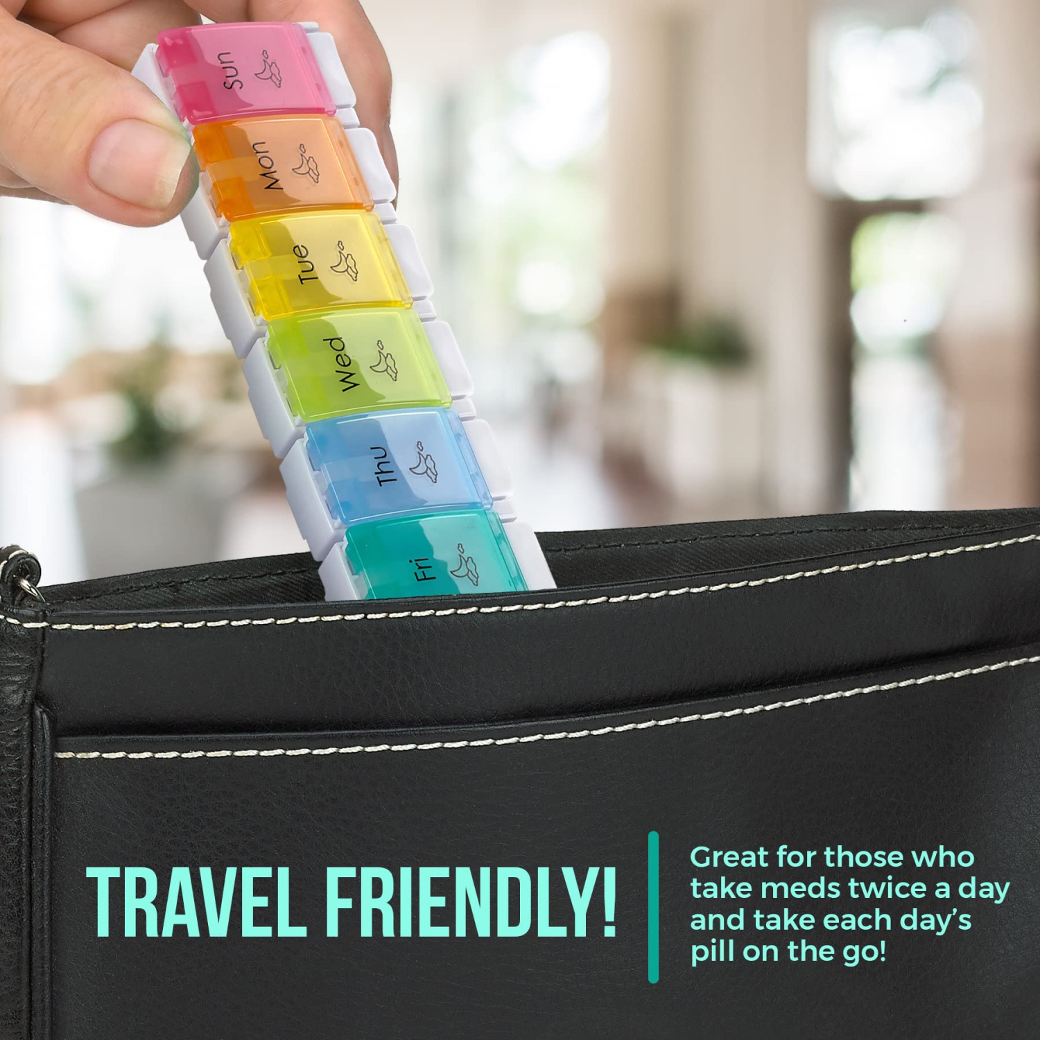 Piluliers de 7 jours - ouverture assistée par bouton-poussoir facile, AM PM Daily Travel Pill Box Case Planner et grands compartiments pour