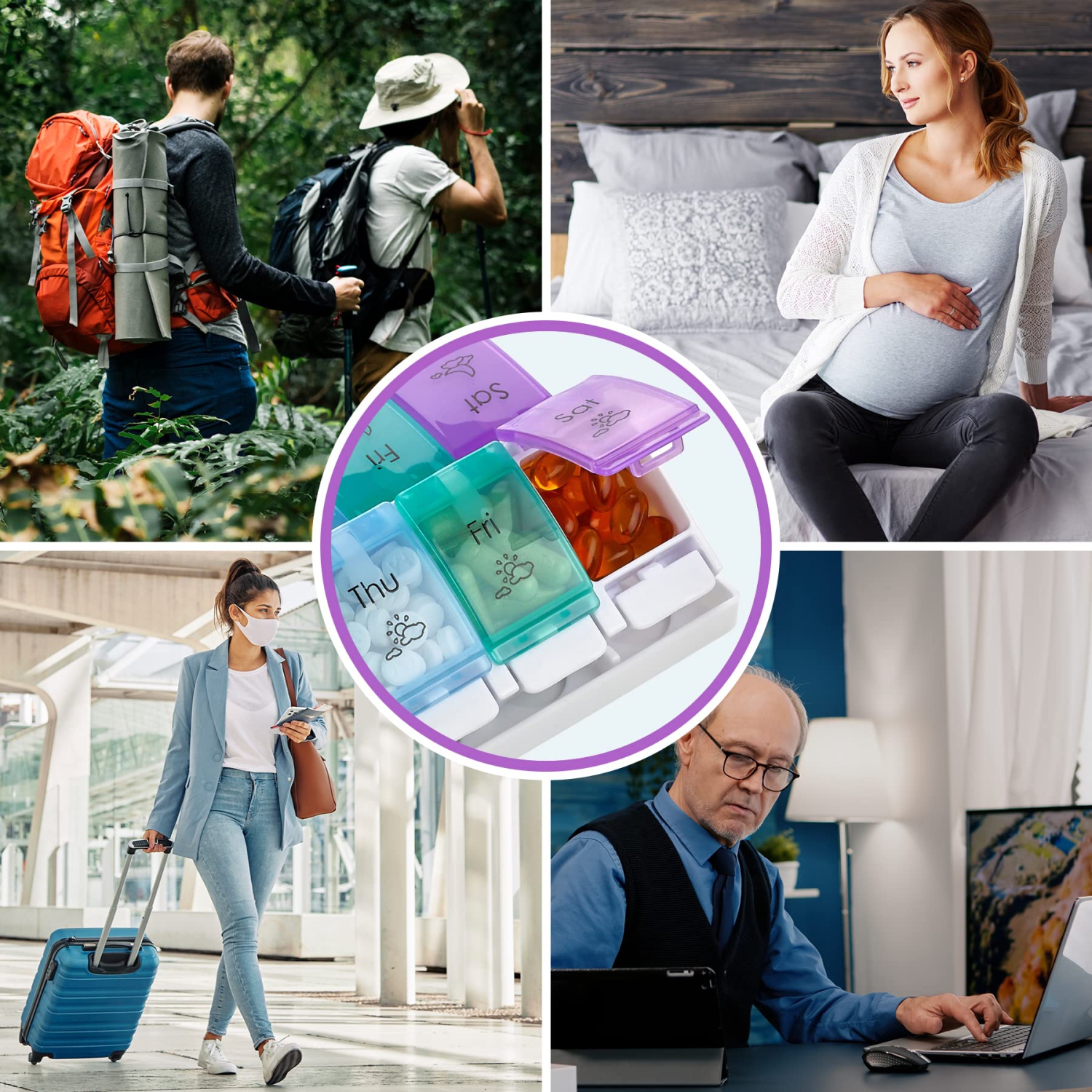 Piluliers de 7 jours - ouverture assistée par bouton-poussoir facile, AM PM Daily Travel Pill Box Case Planner et grands compartiments pour