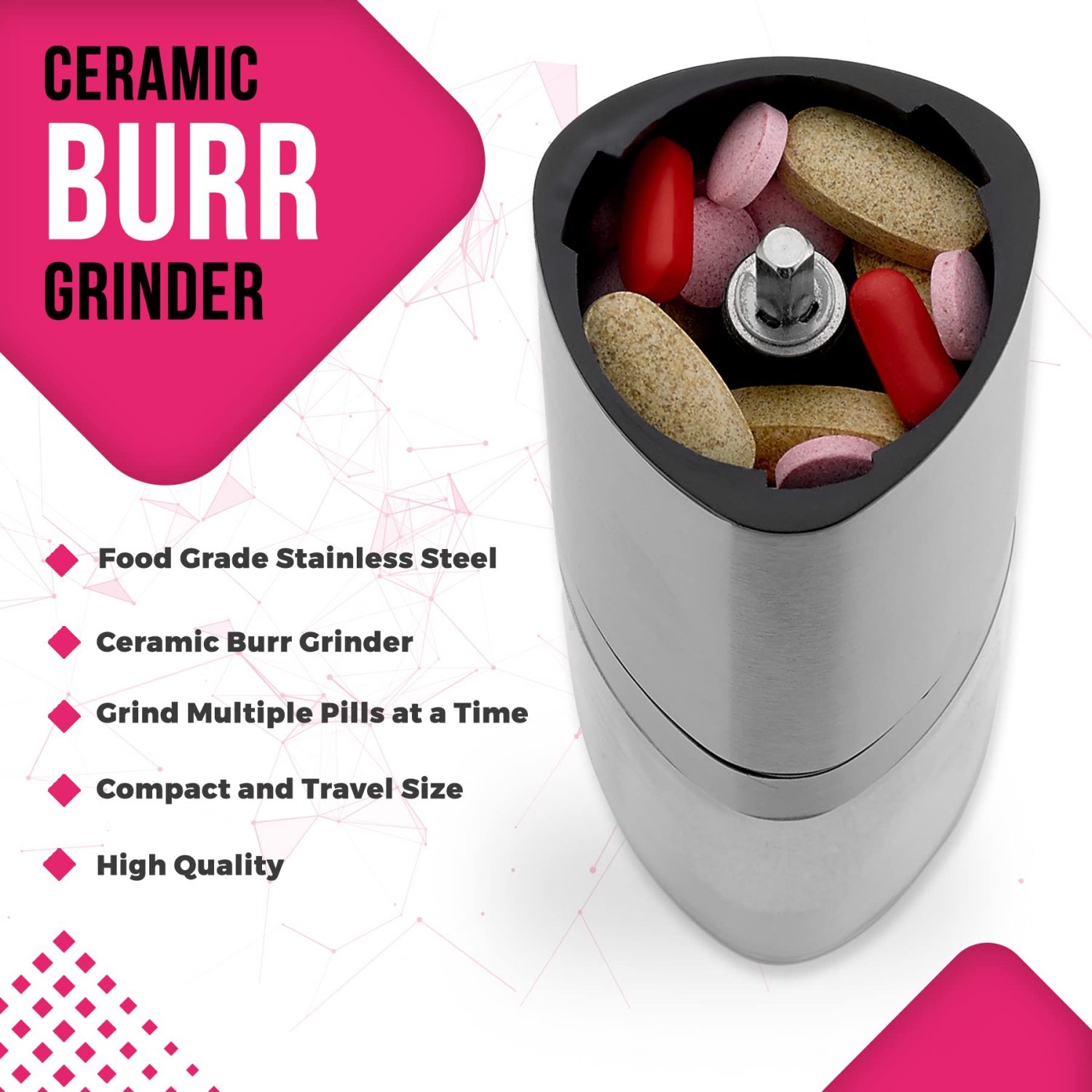 Pill Grinder - 2 Pack Pro Manual Pill Crusher and Cutter Crush, Grind Multiple Pills and Tablets to Fine Powder Use for Seniors, Feeding Tubes, Kids