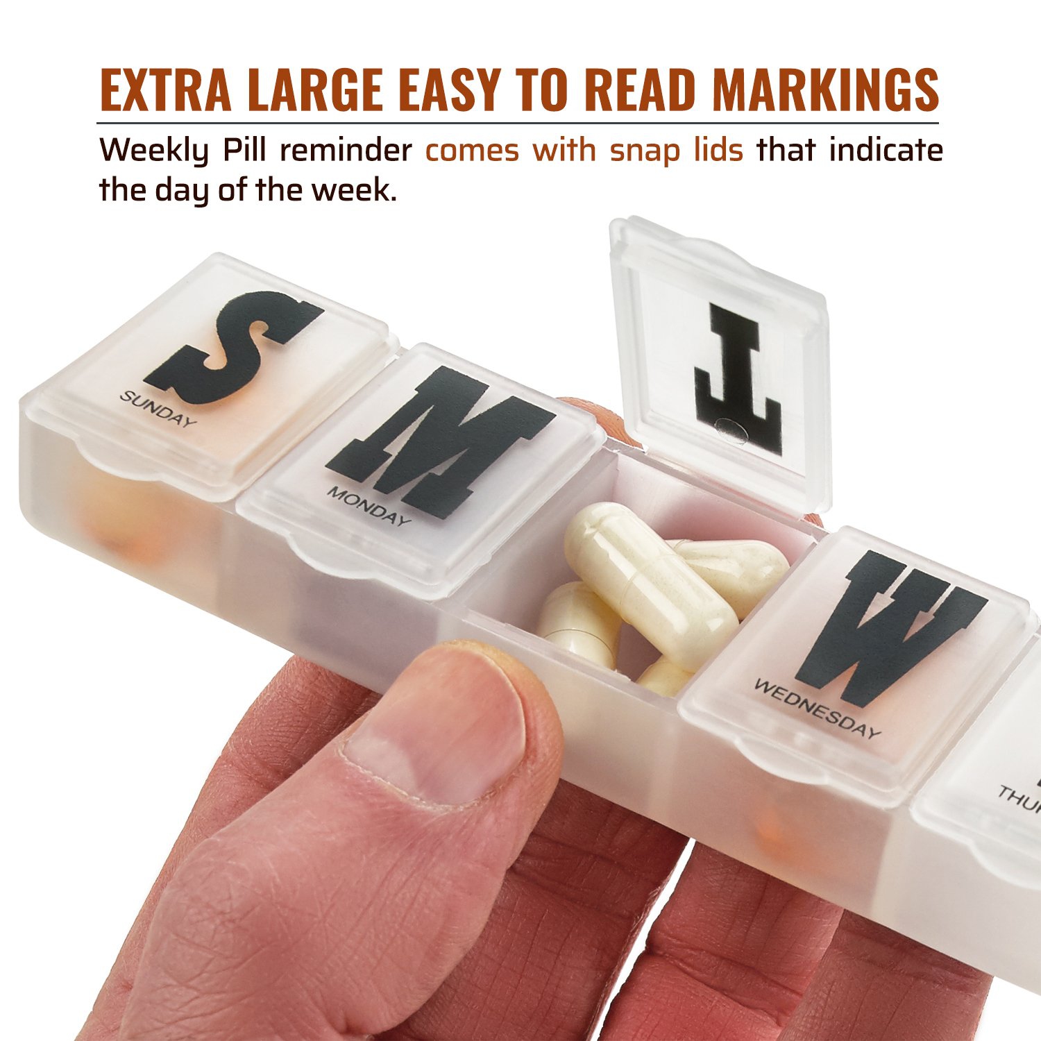 Weekly Pill Organizer - Pack of 2 - Pill Planner to Separate Pills & Vitamins Each Week, Medication Reminder Daily Monday to Sunday