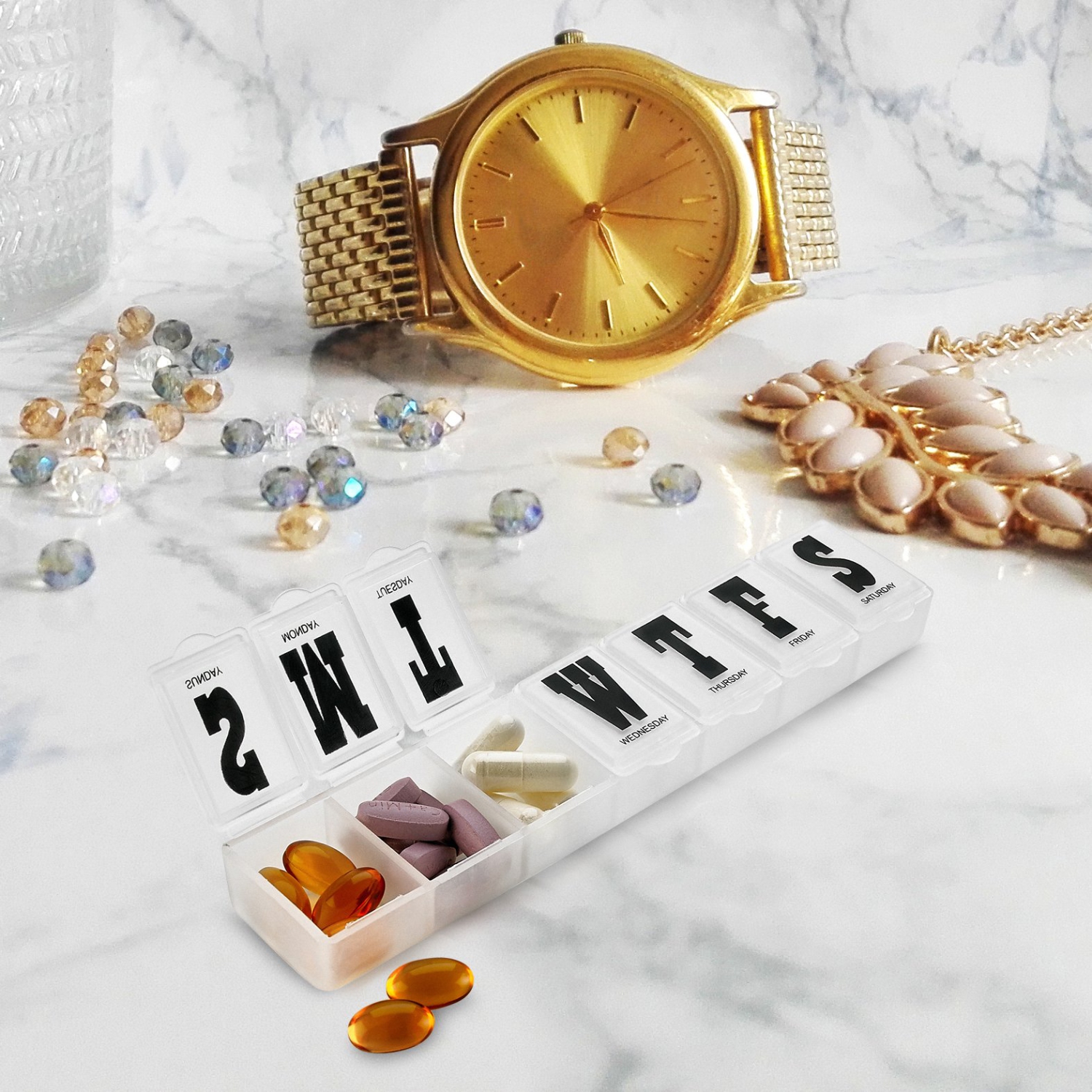 Weekly Pill Organizer - Pack of 2 - Pill Planner to Separate Pills & Vitamins Each Week, Medication Reminder Daily Monday to Sunday