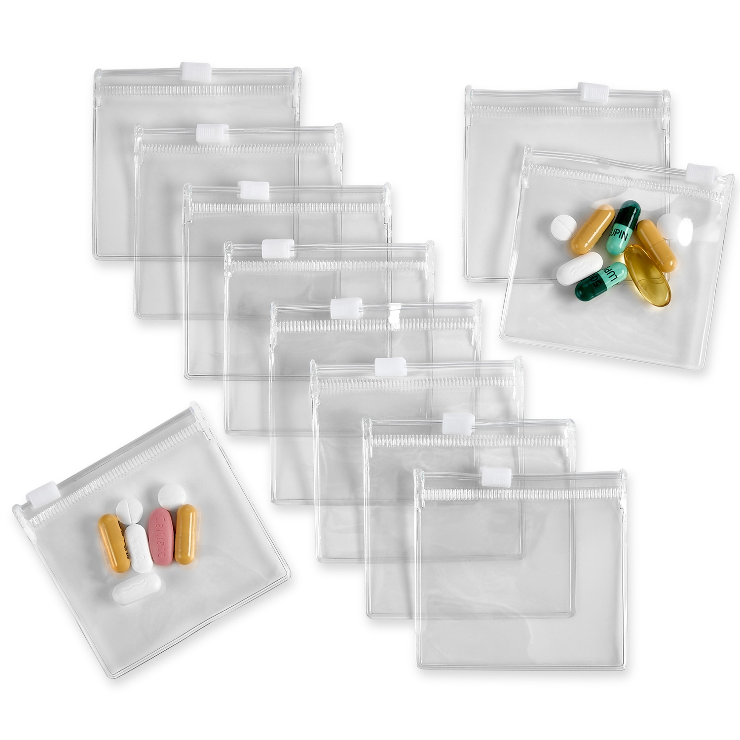 Zippered Pill Pouch Bags - 12 Pcs, Slide Lock Clear Plastic Mini Bags, BPA-Free for Pills Vitamins, Supplements, Medications, Jewelry, Crafts, Small