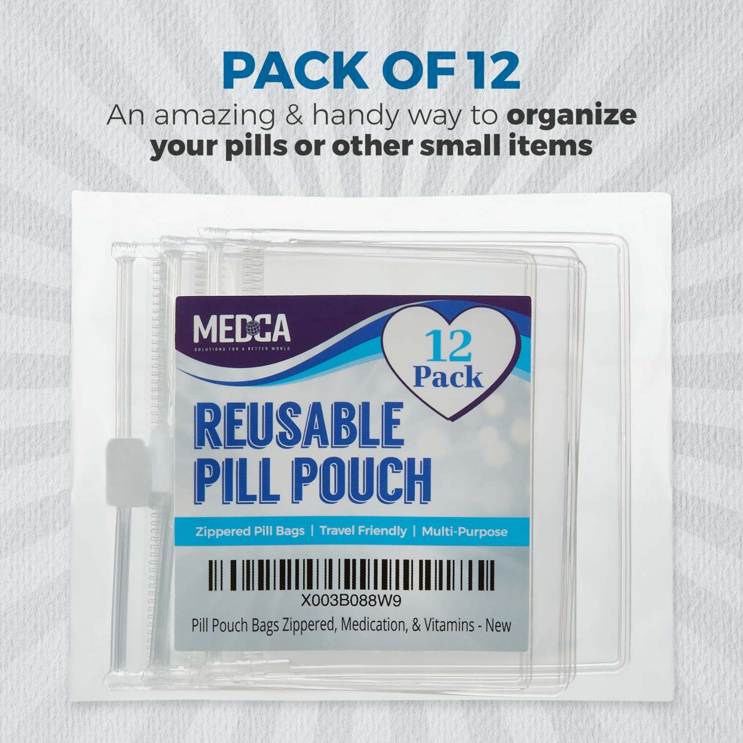 Zippered Pill Pouch Bags - 12 Pcs, Slide Lock Clear Plastic Mini Bags, BPA-Free for Pills Vitamins, Supplements, Medications, Jewelry, Crafts, Small