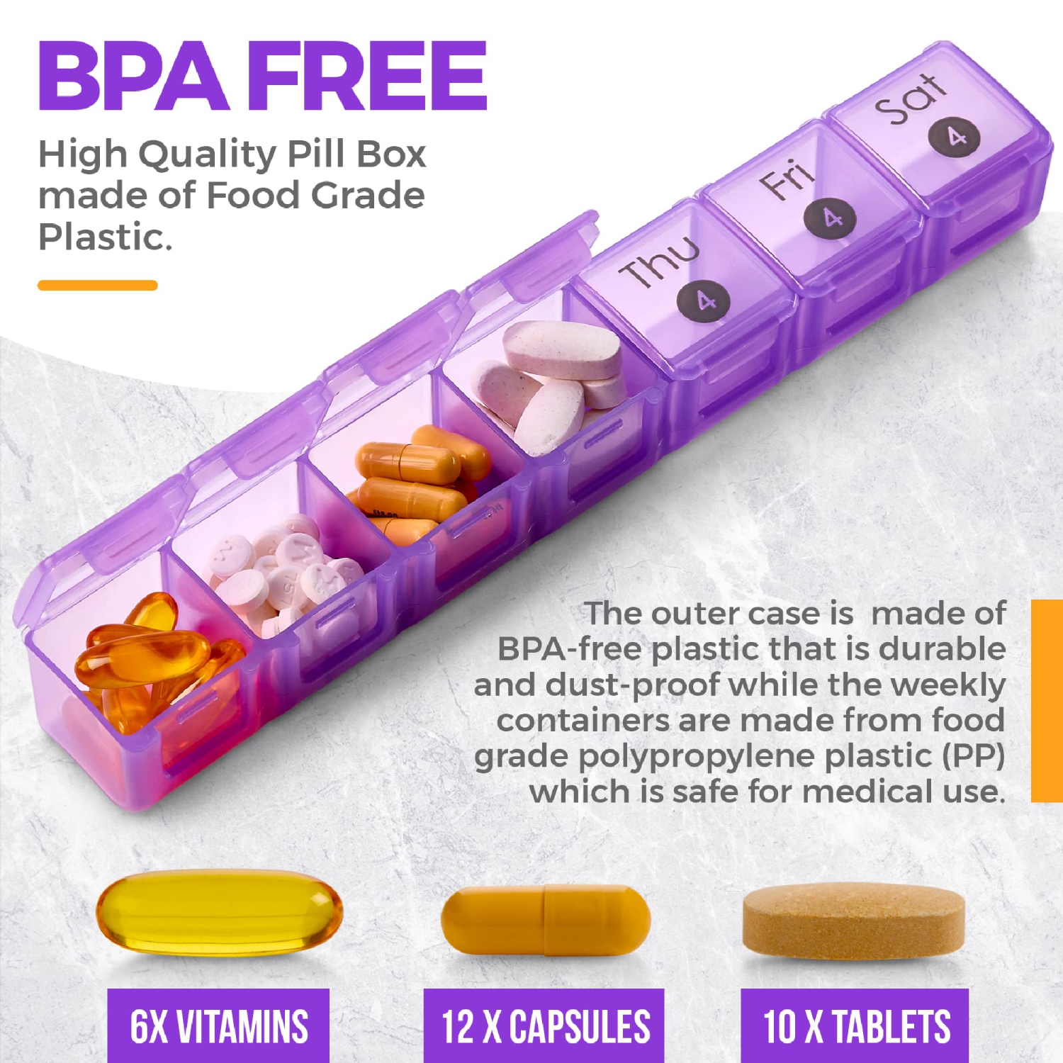 Très grand pilulier mensuel - distributeur de pilules une fois par jour couleur 7 jours avec 4 contenants hebdomadaires pour 28 jours - Boîte de