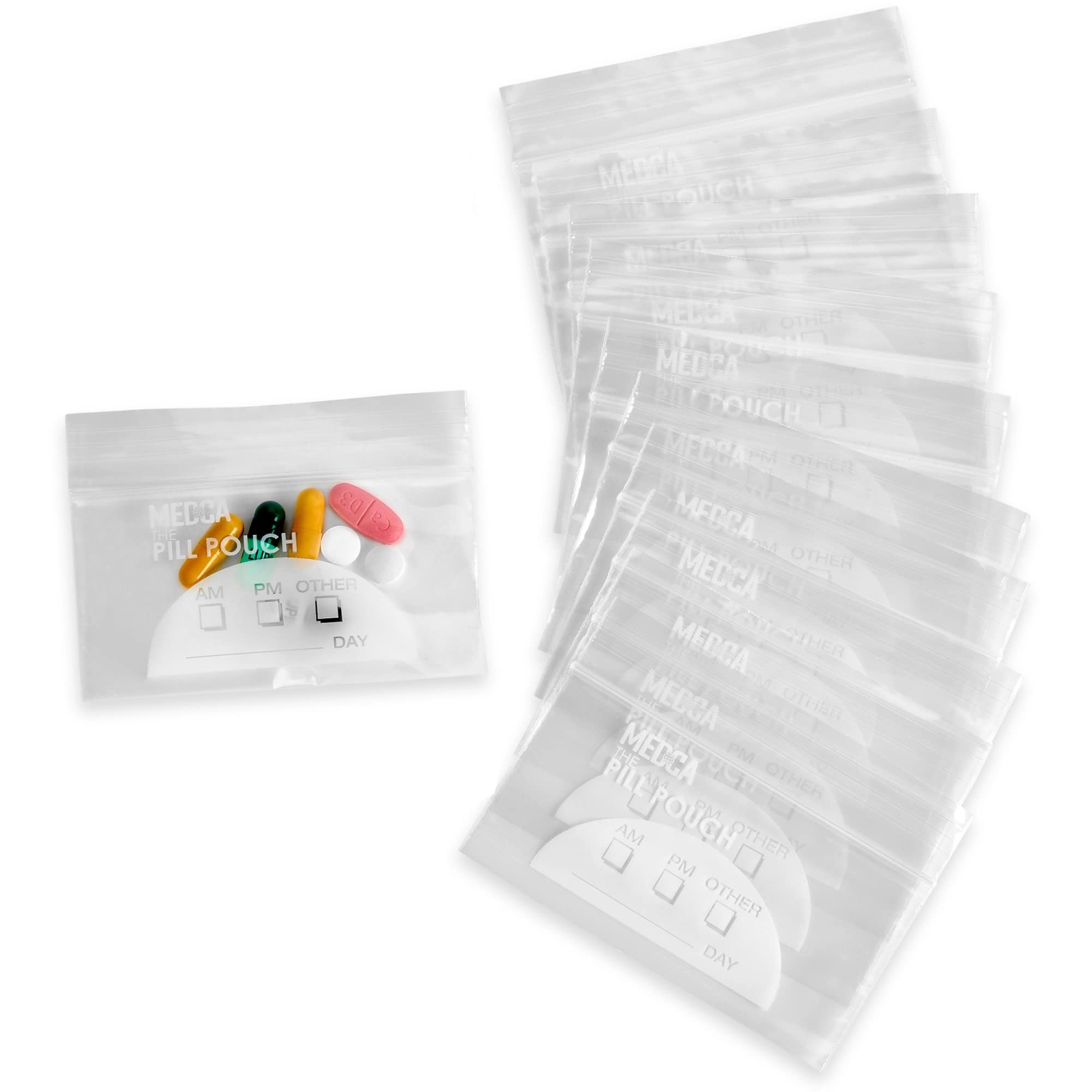 Pill Pouch Bags - 4'' x 2.75" - 3 Mil BPA-Free, Poly Bag Disposable Zipper Pills Baggies, Daily AM PM Travel Medicine Organizer Storage Pouches