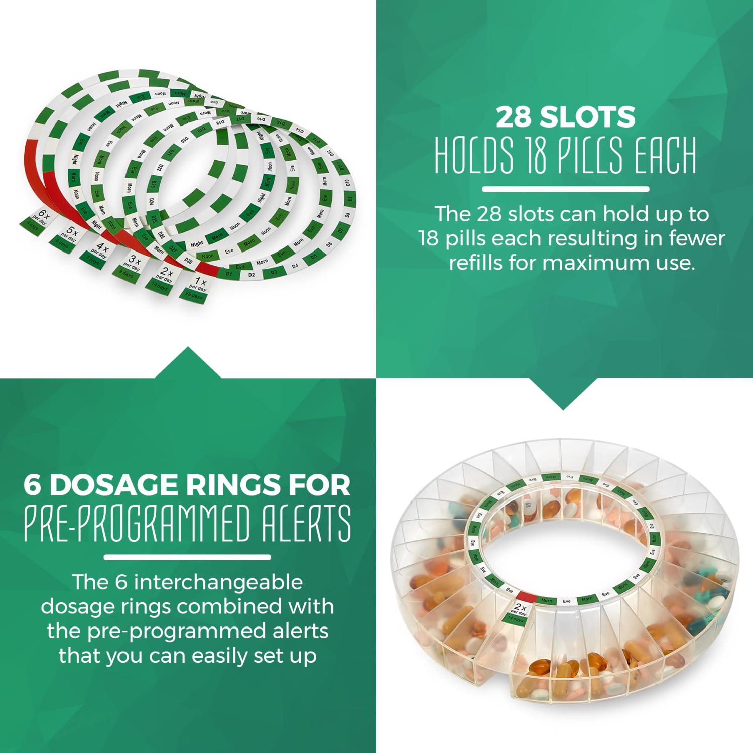 Distributeur automatique de pilules avec organisateur de médicaments électronique de 28 jours - contenant à clés verrouillable avec écran ACL, alarme