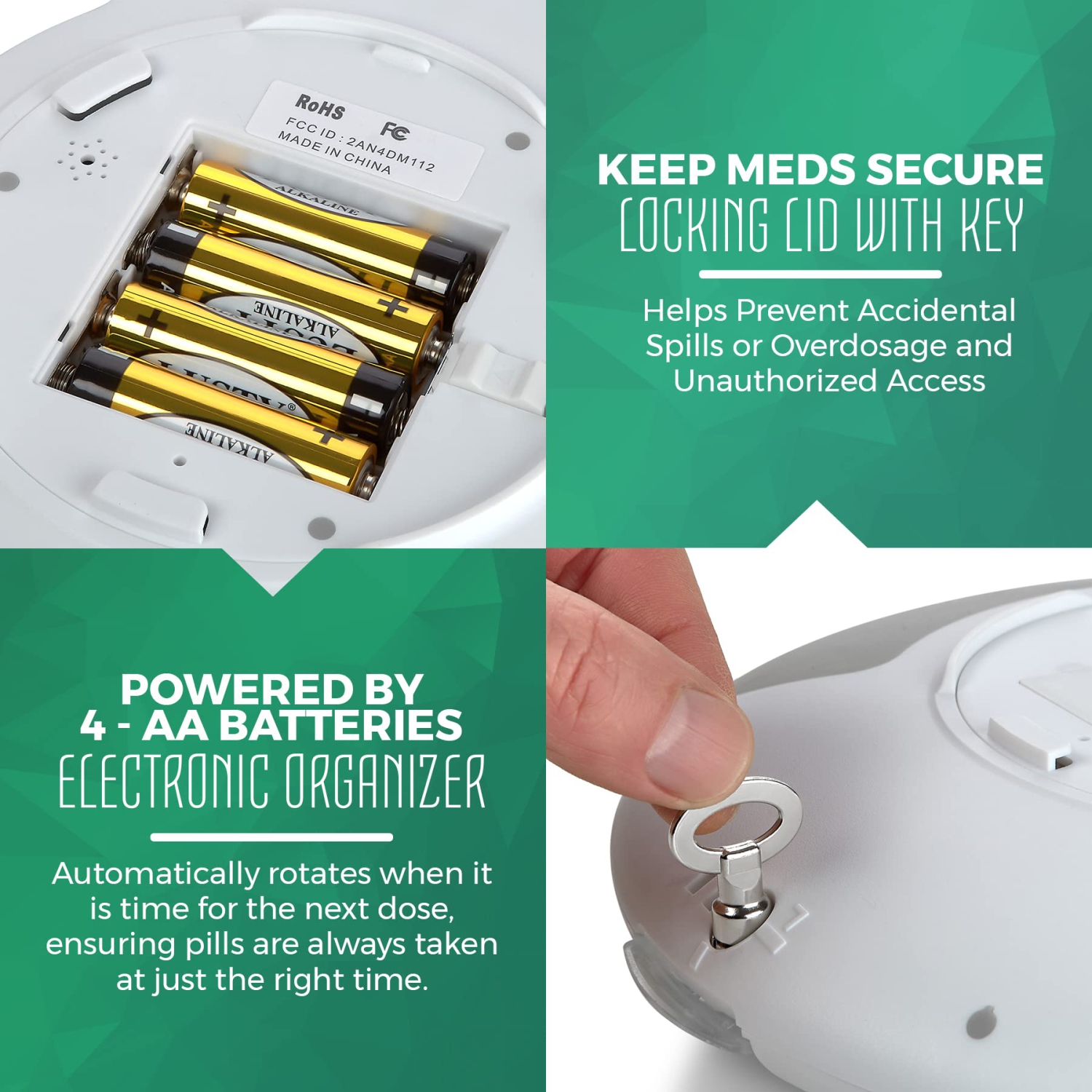 Distributeur automatique de pilules avec organisateur de médicaments électronique de 28 jours - contenant à clés verrouillable avec écran ACL, alarme