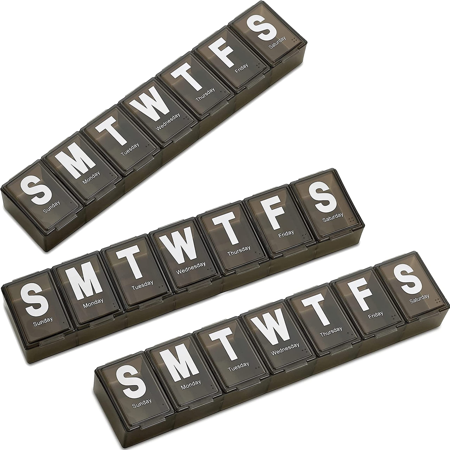 Weekly Pill Organizer - Extra Large Vitamin Container with Jumbo Easy to Read Letters, BPA Free - Daily Travel 7 Day Medication Pill Box Case, (Black)