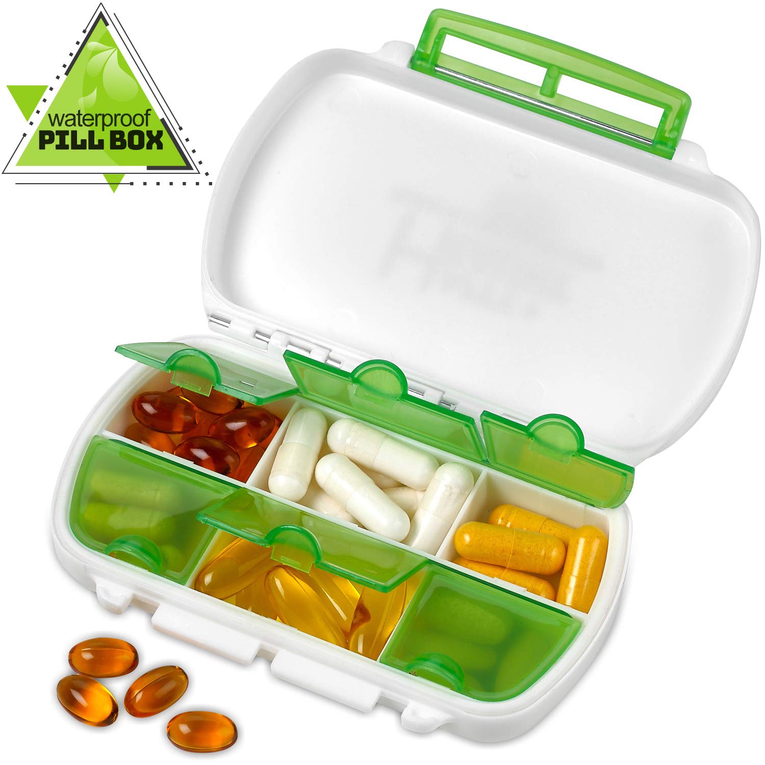 Pill Boxes- Pack of 2 Waterproof Medicine Pill Holder Cases, BPA-Free Daily Tablet Holder Storage Organizer Dispenser for Medications, Supplements by