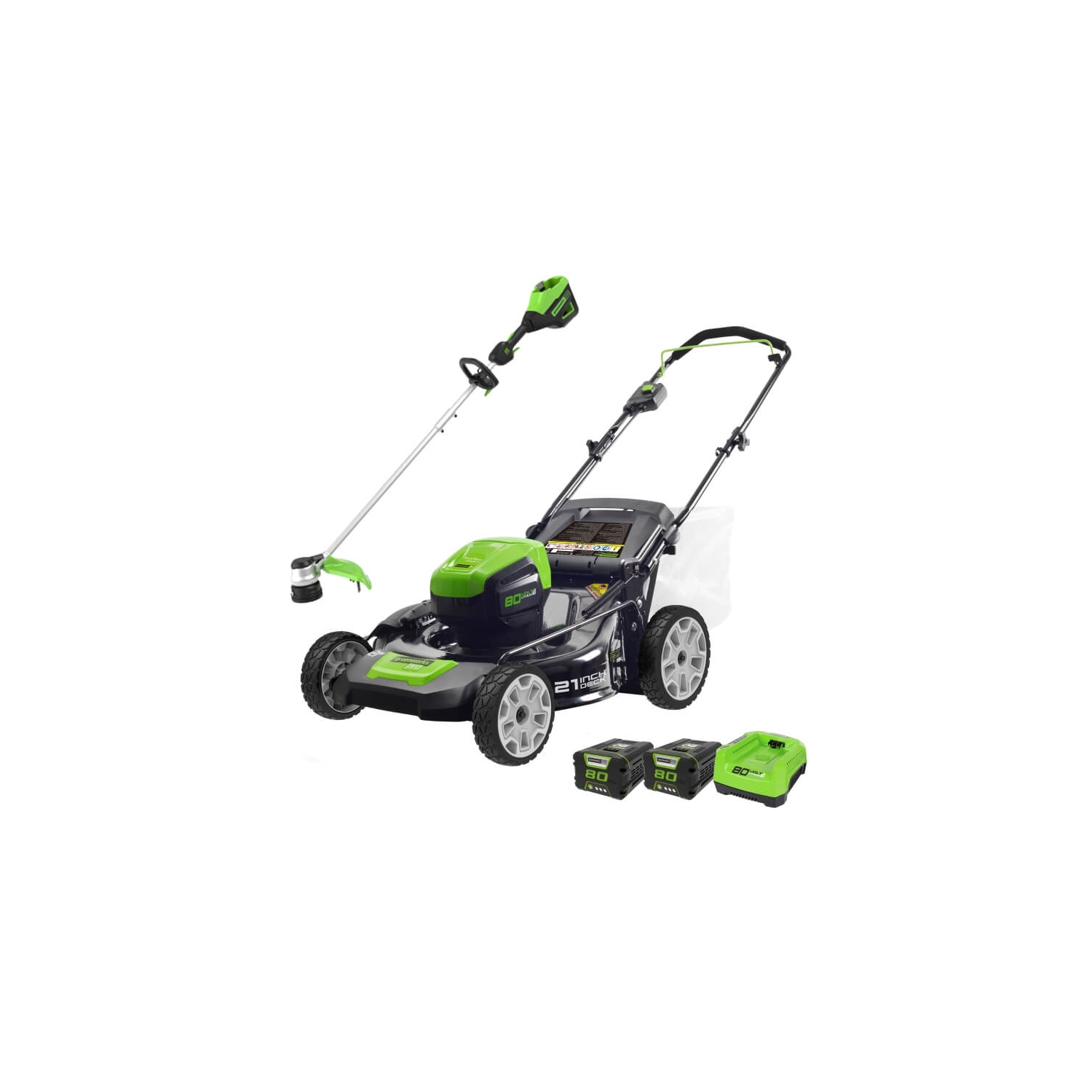 Greenworks PRO 80V 21-Inch Push Mower + 16-Inch String Trimmer, (2) 2.0 AH Batteries and Charger Included