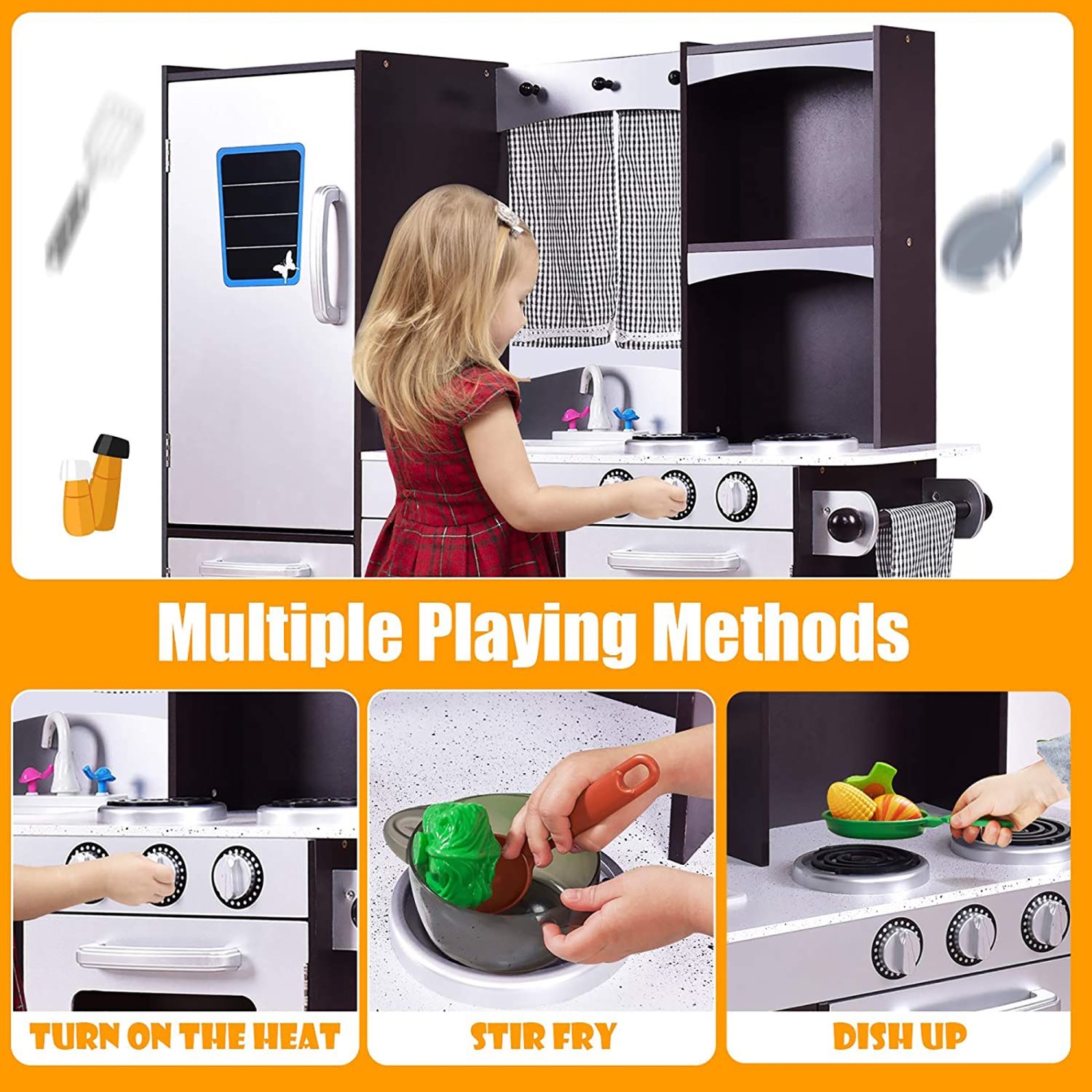 Ensemble de cuisine pour enfants de Costway Ensemble de cuisine jouet en bois de chef's factice cadeau pour enfants